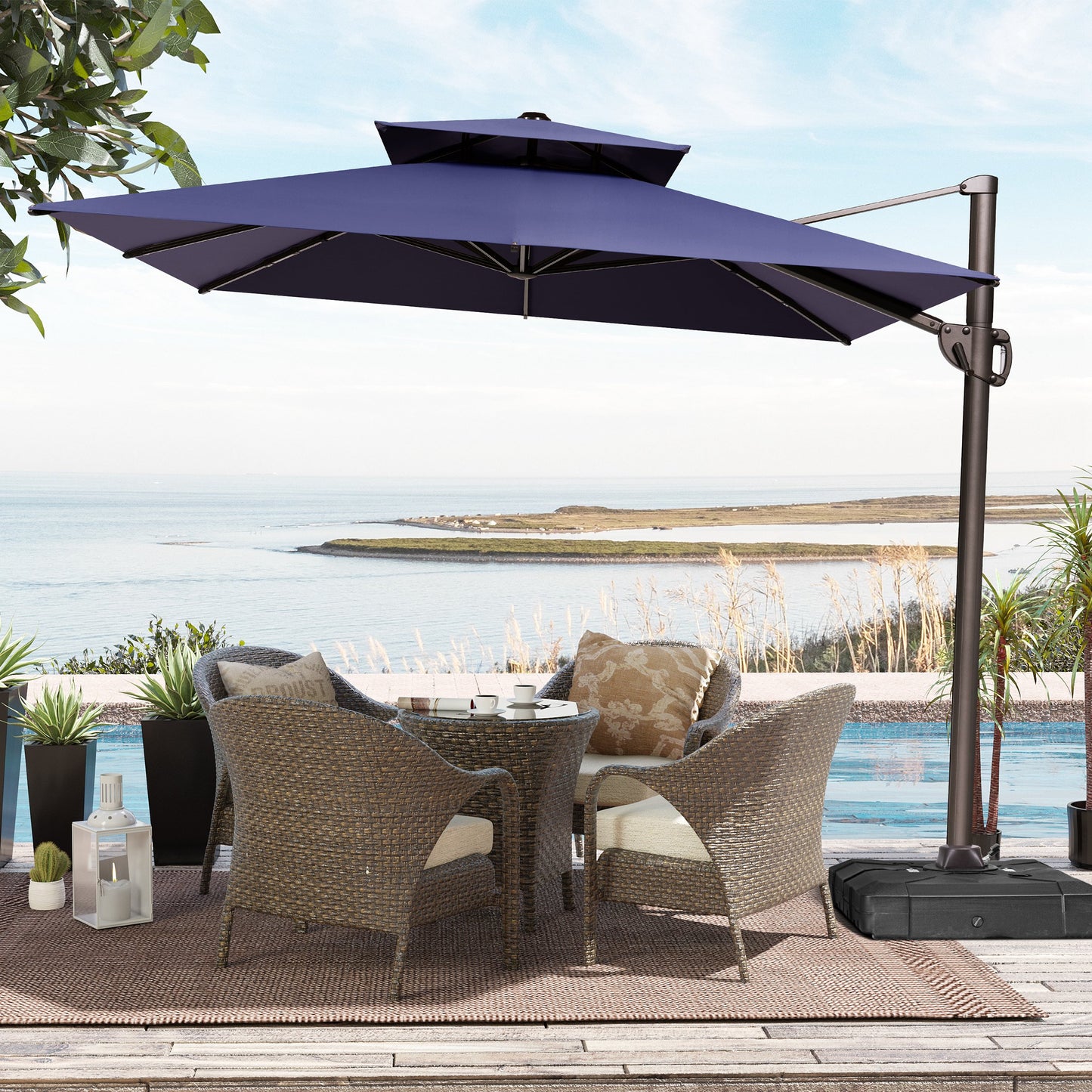 Crestlive Products 12x9ft Aluminum Dual Top Crank Cantilever Patio Umbrella