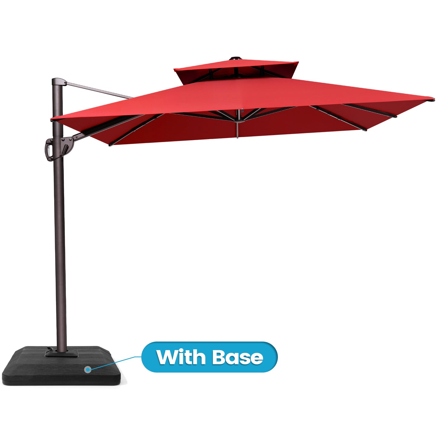 Crestlive Products 9x12ft Aluminum Dual Top Crank Cantilever Patio Umbrella with Base