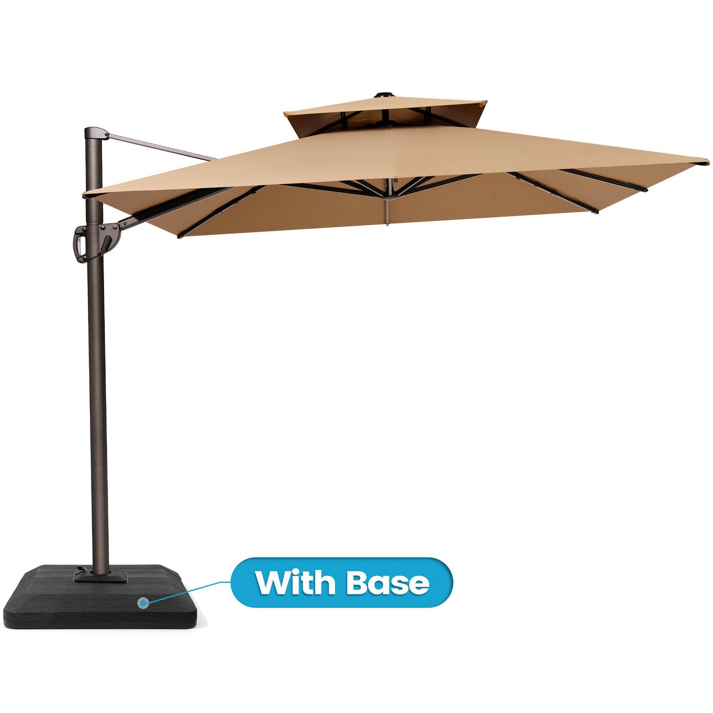 Crestlive Products 9x12ft Aluminum Dual Top Crank Cantilever Patio Umbrella with Base