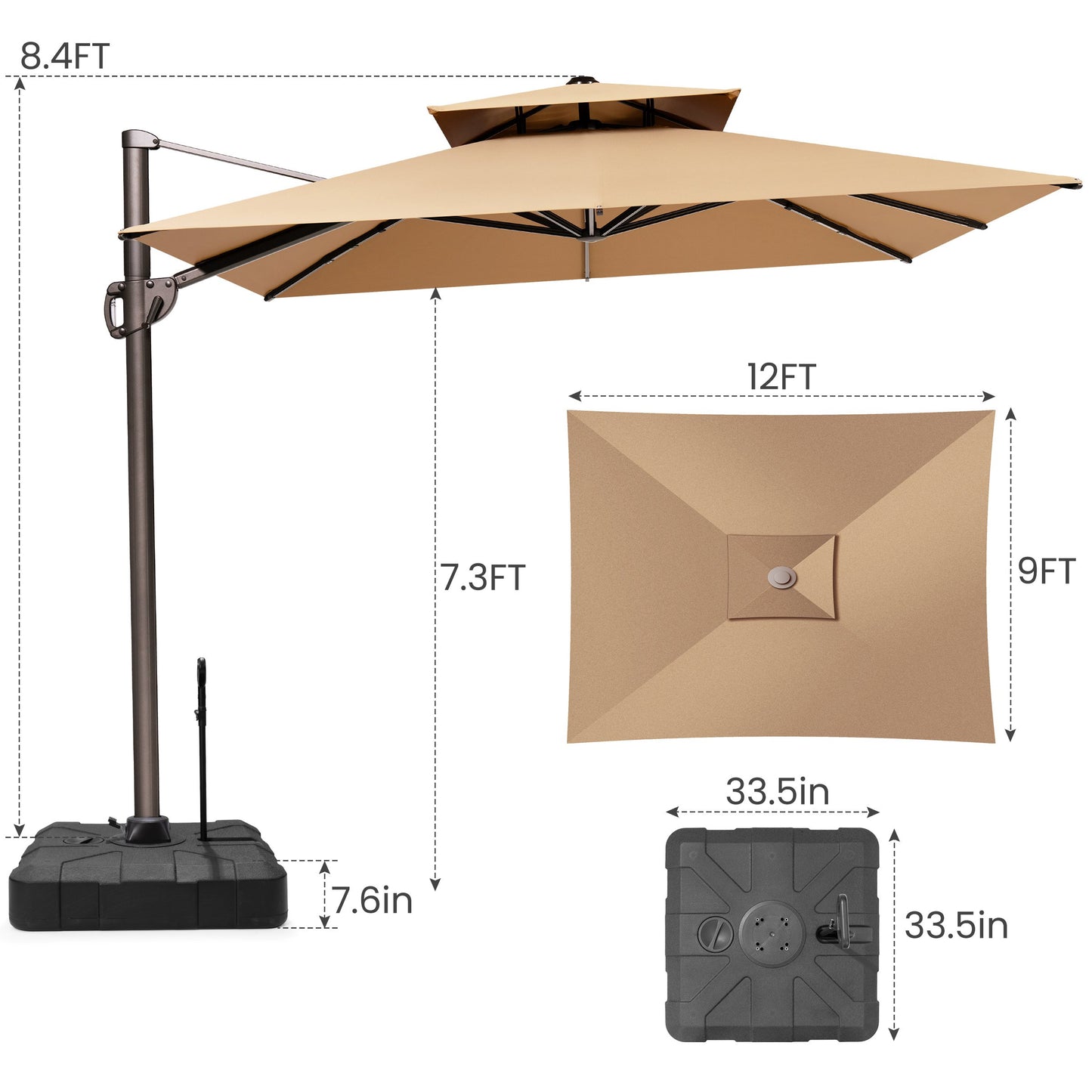 Crestlive Products 11x9ft Double Top Crank Cantilever Patio Umbrella with Base