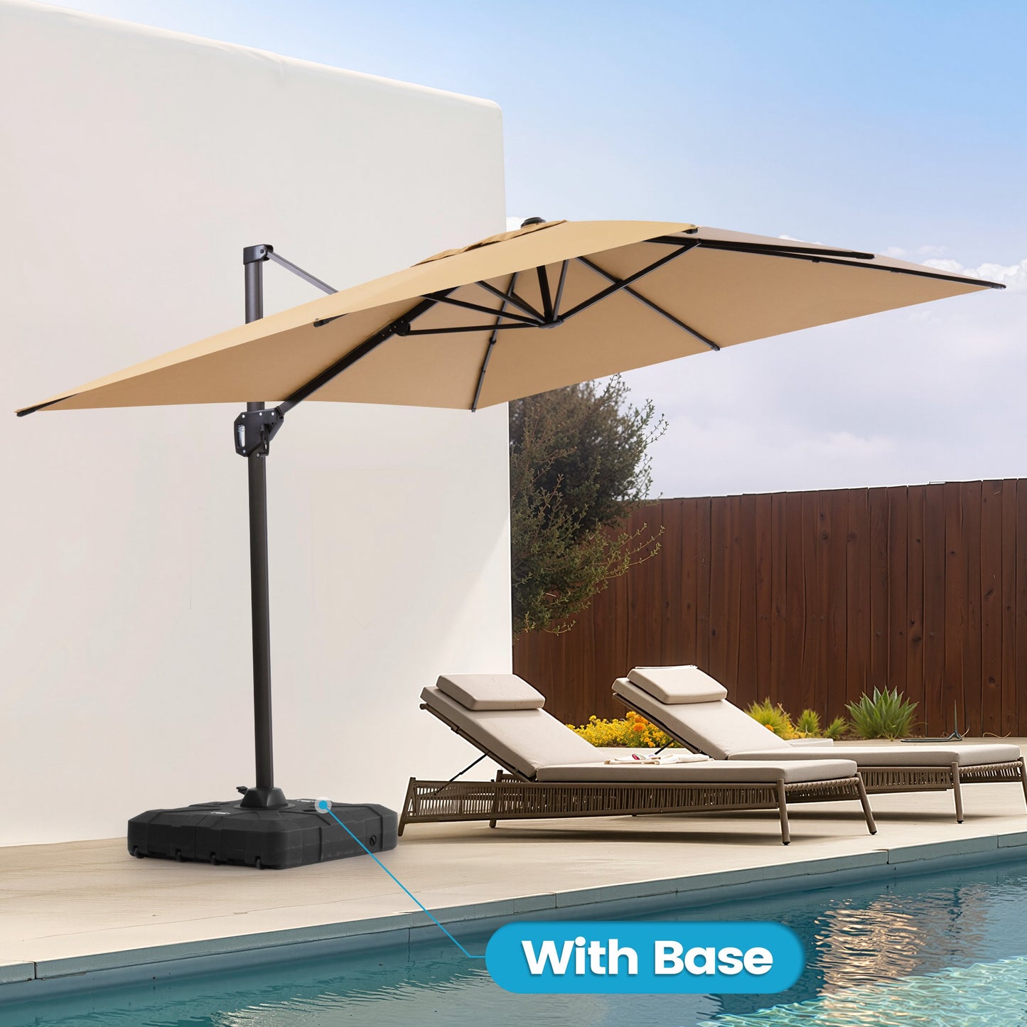 Crestlive Products 9x11ft Aluminum Crank Cantilever Patio Umbrella with Base