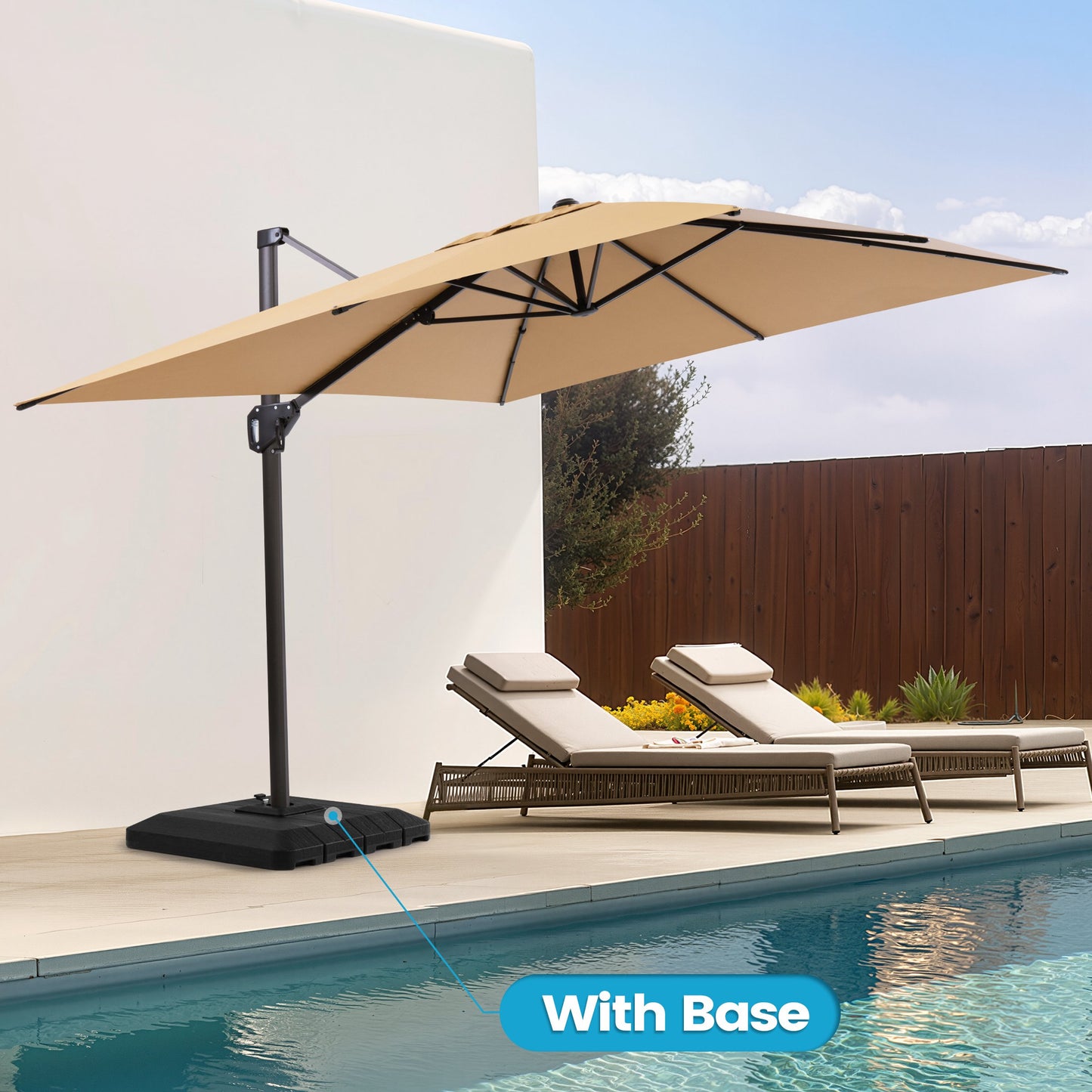 Crestlive Products 9x11ft Aluminum Crank Cantilever Patio Umbrella with Base