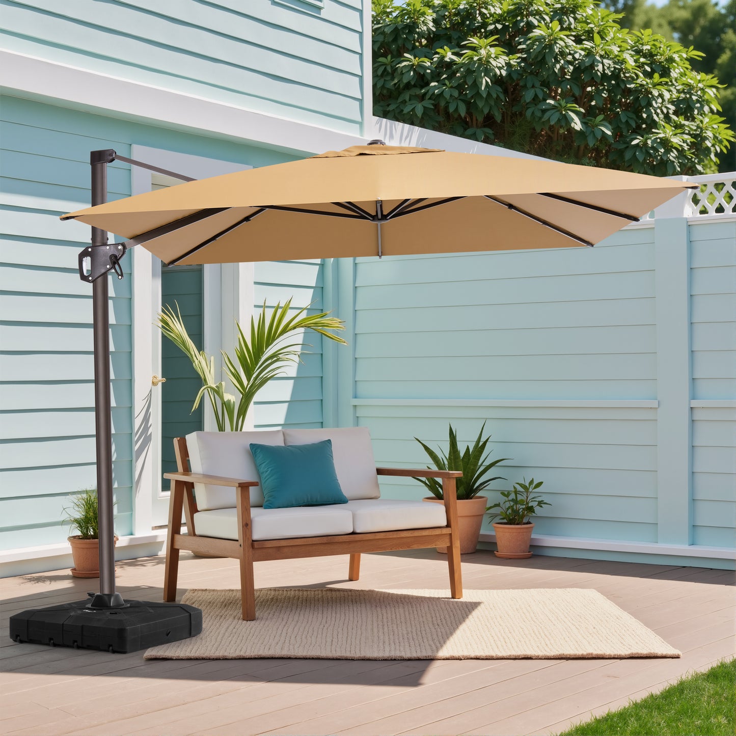 Crestlive Products 9x11ft Aluminum Crank Cantilever Patio Umbrella with Base