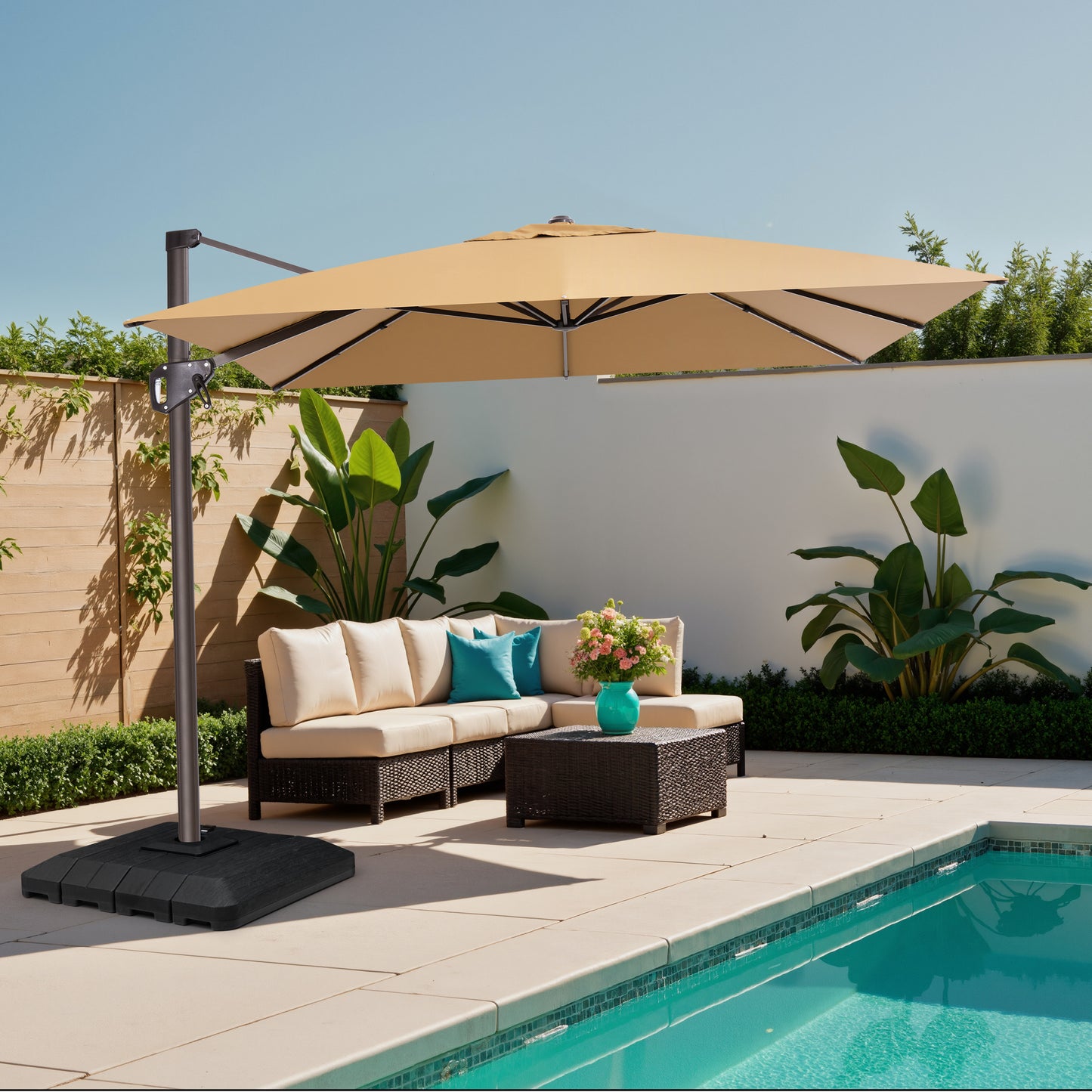 Crestlive Products 9x11ft Aluminum Crank Cantilever Patio Umbrella with Base