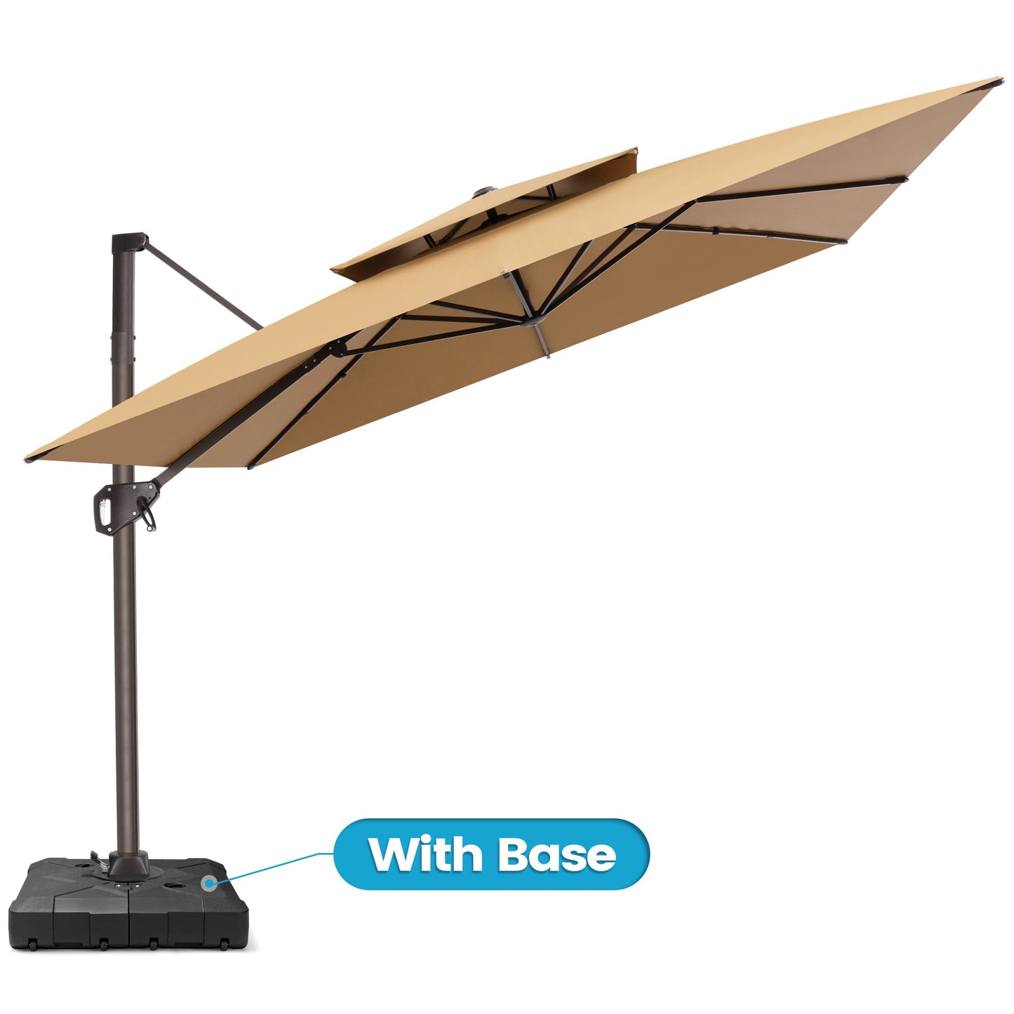 Crestlive Products 10x10ft Aluminum Double Top Crank Cantilever Patio Umbrella with Base