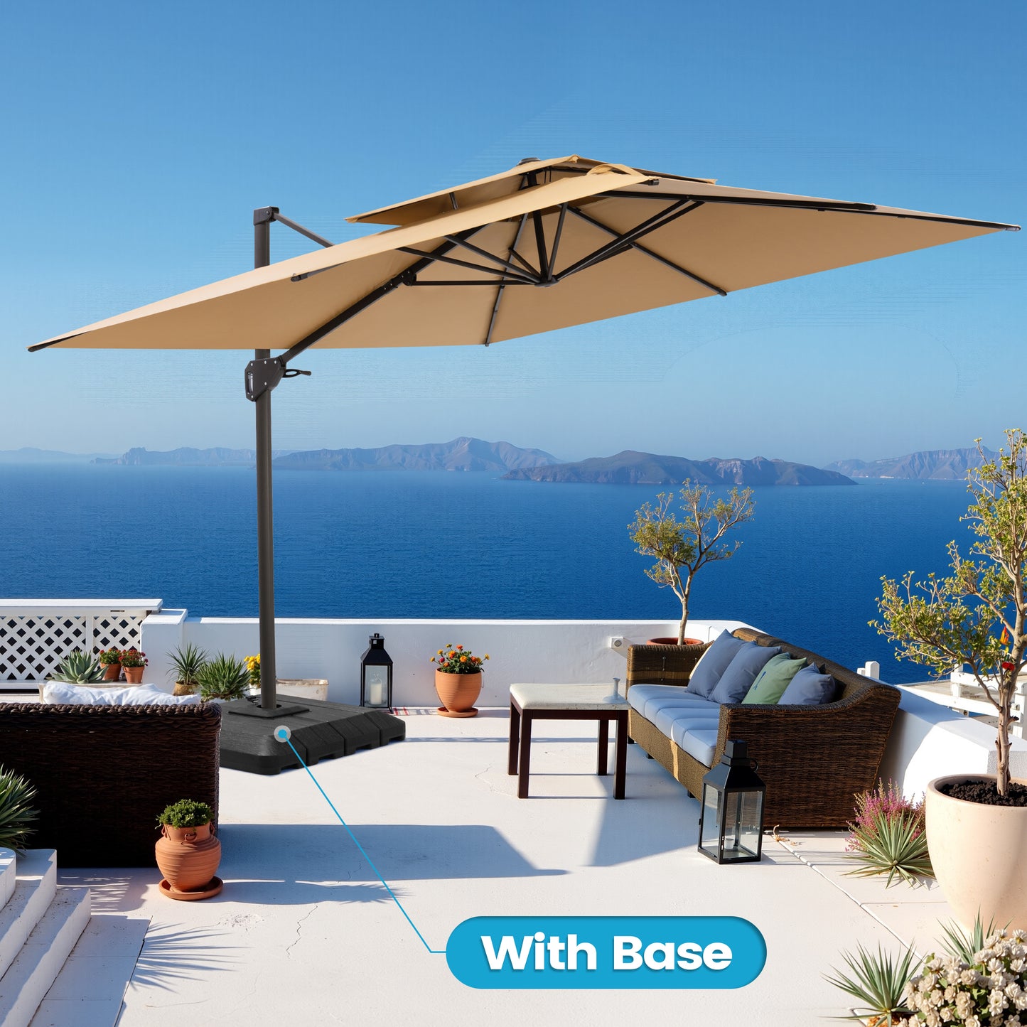 Crestlive Products 10x10ft Aluminum Crank Cantilever Patio Umbrella with Base