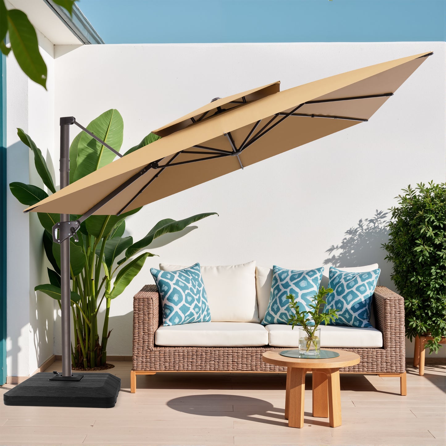 Crestlive Products 10x10ft Aluminum Crank Cantilever Patio Umbrella with Base