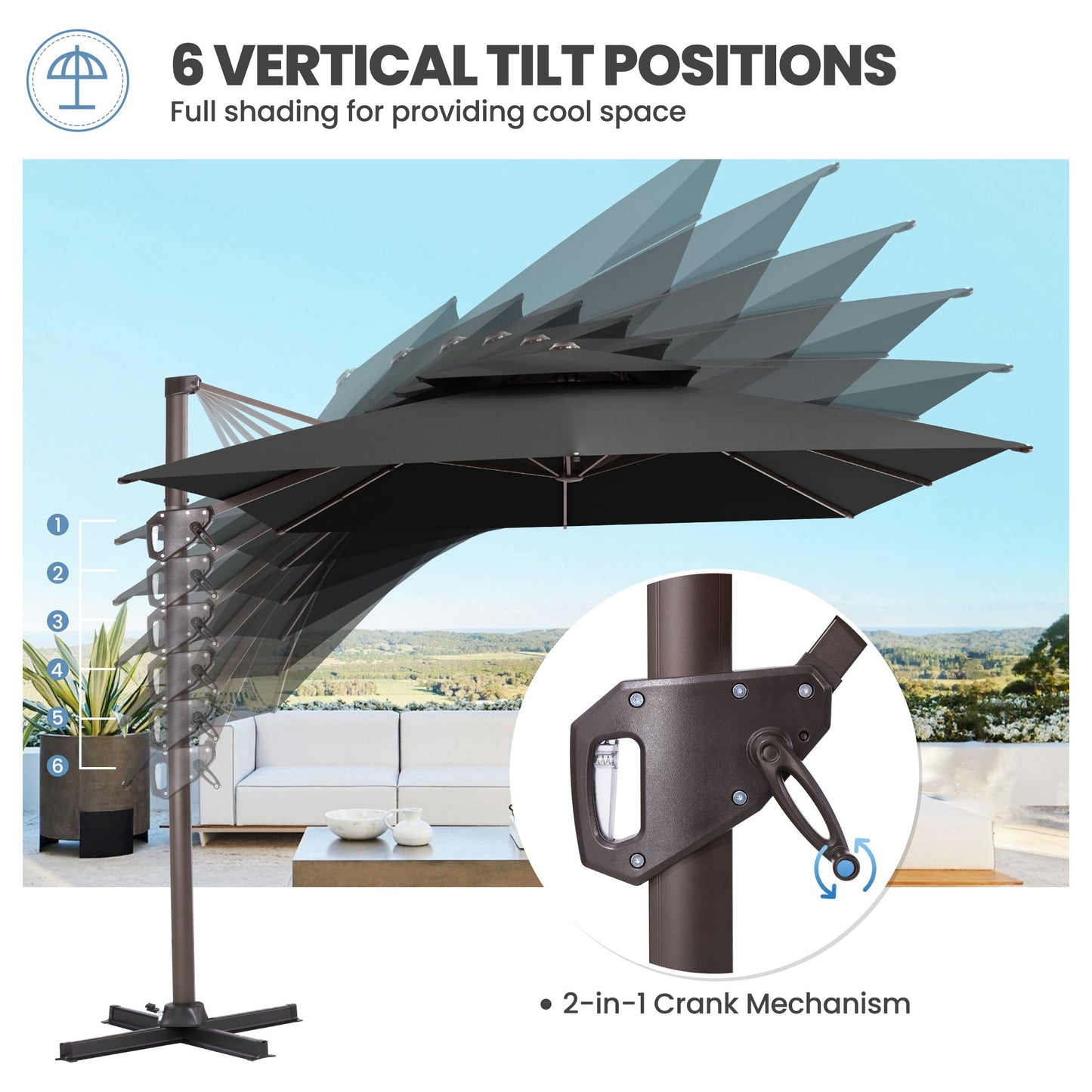 Crestlive Products 11x9ft Aluminum Dual Top Crank Cantilever Patio Umbrella