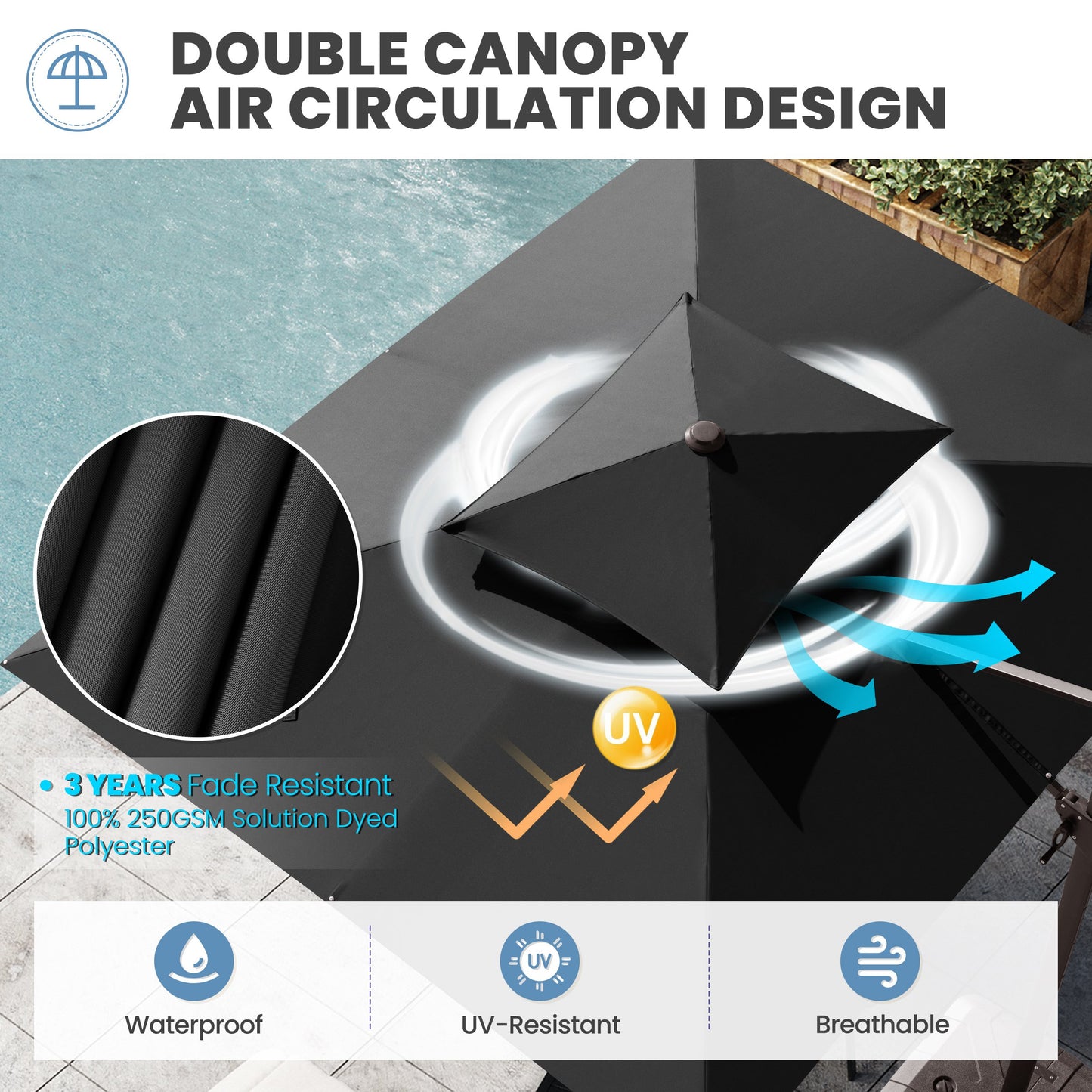 Crestlive Products 11x9ft Aluminum Dual Top Crank Cantilever Patio Umbrella