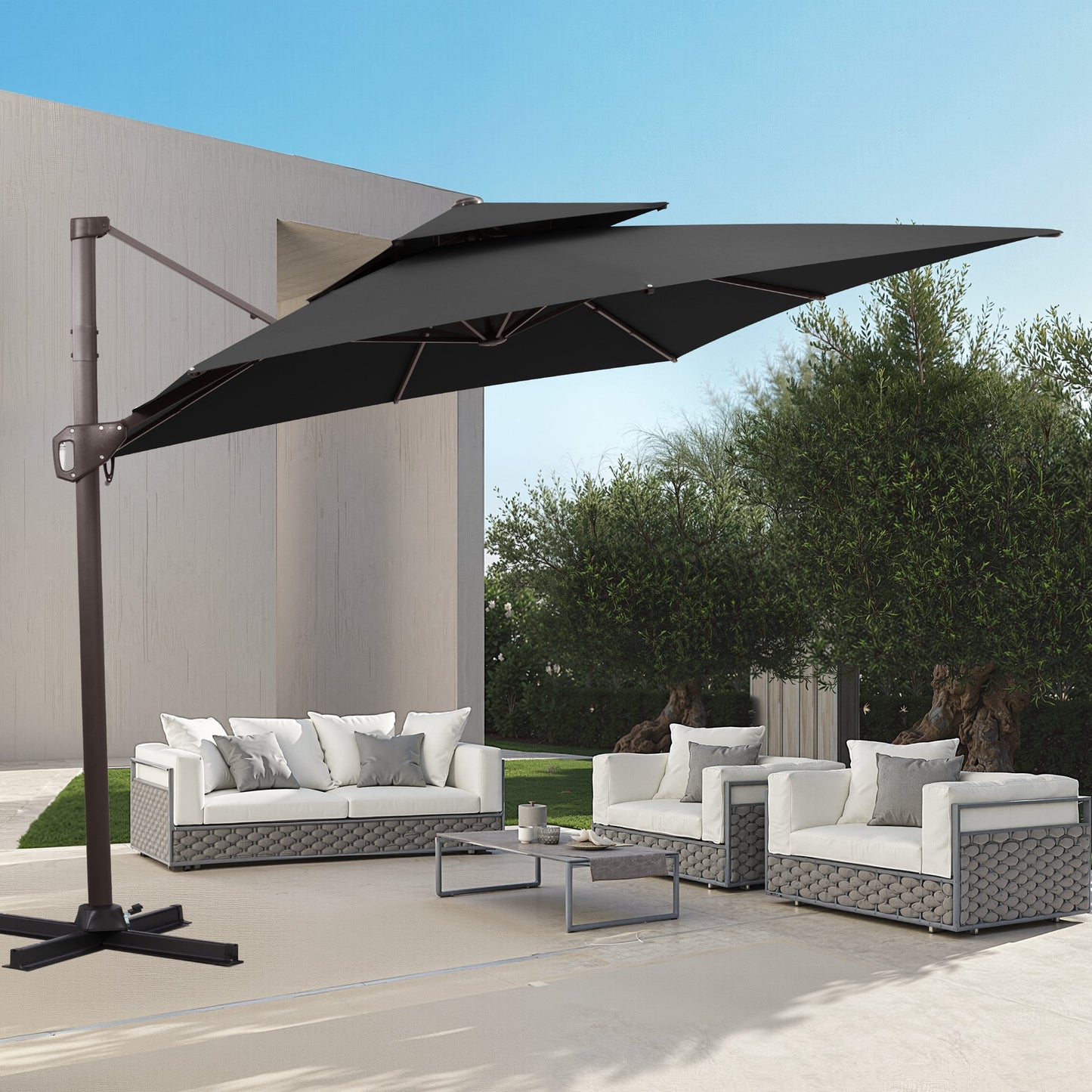 Crestlive Products 11x9ft Aluminum Dual Top Crank Cantilever Patio Umbrella