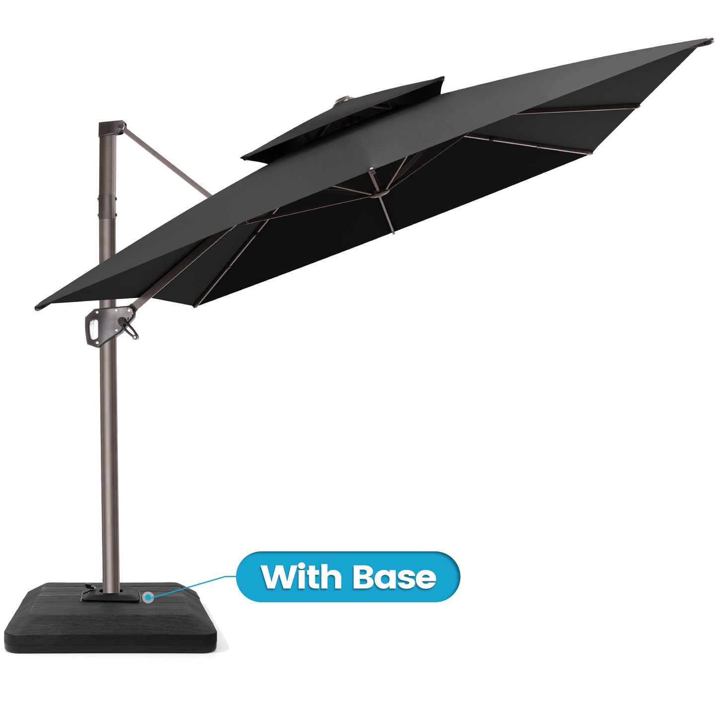 Crestlive Products 11x9ft Aluminum Dual Top Crank Cantilever Patio Umbrella with Base