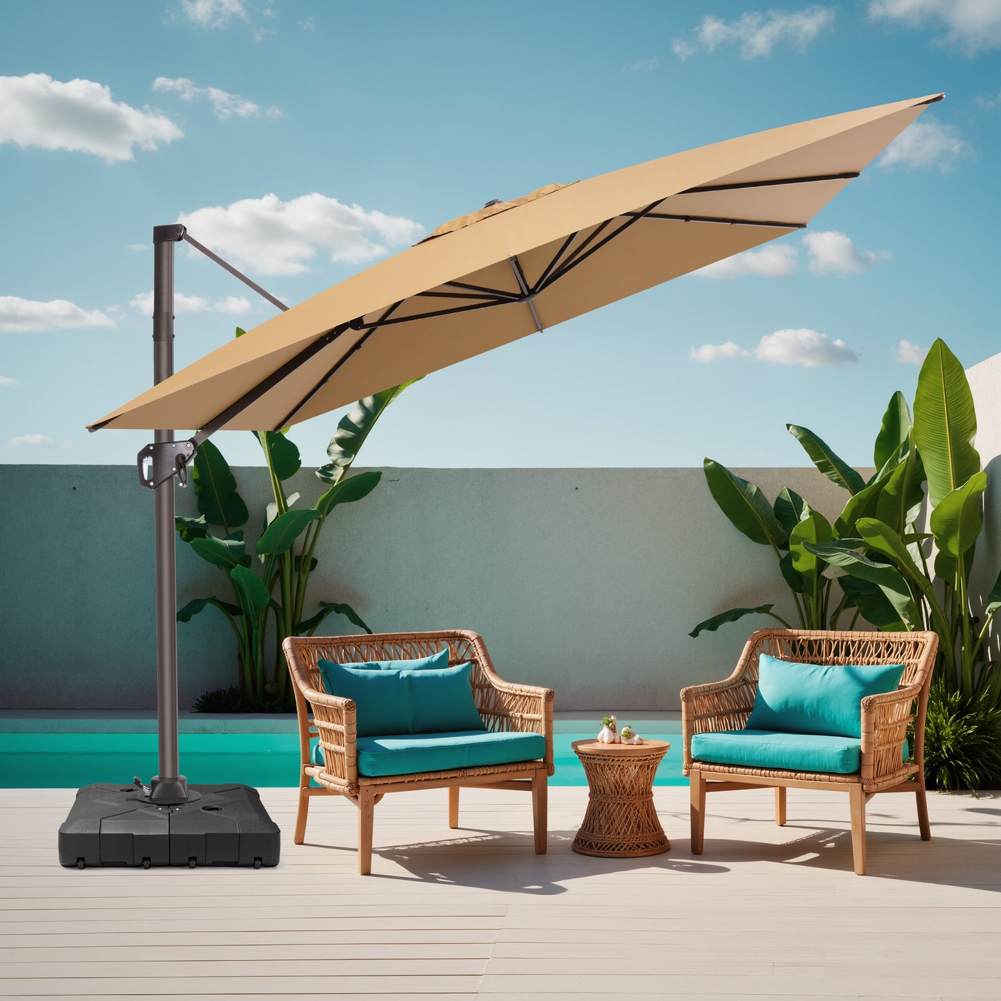 Crestlive Products 10x10ft Aluminum Crank Cantilever Patio Umbrella with Base
