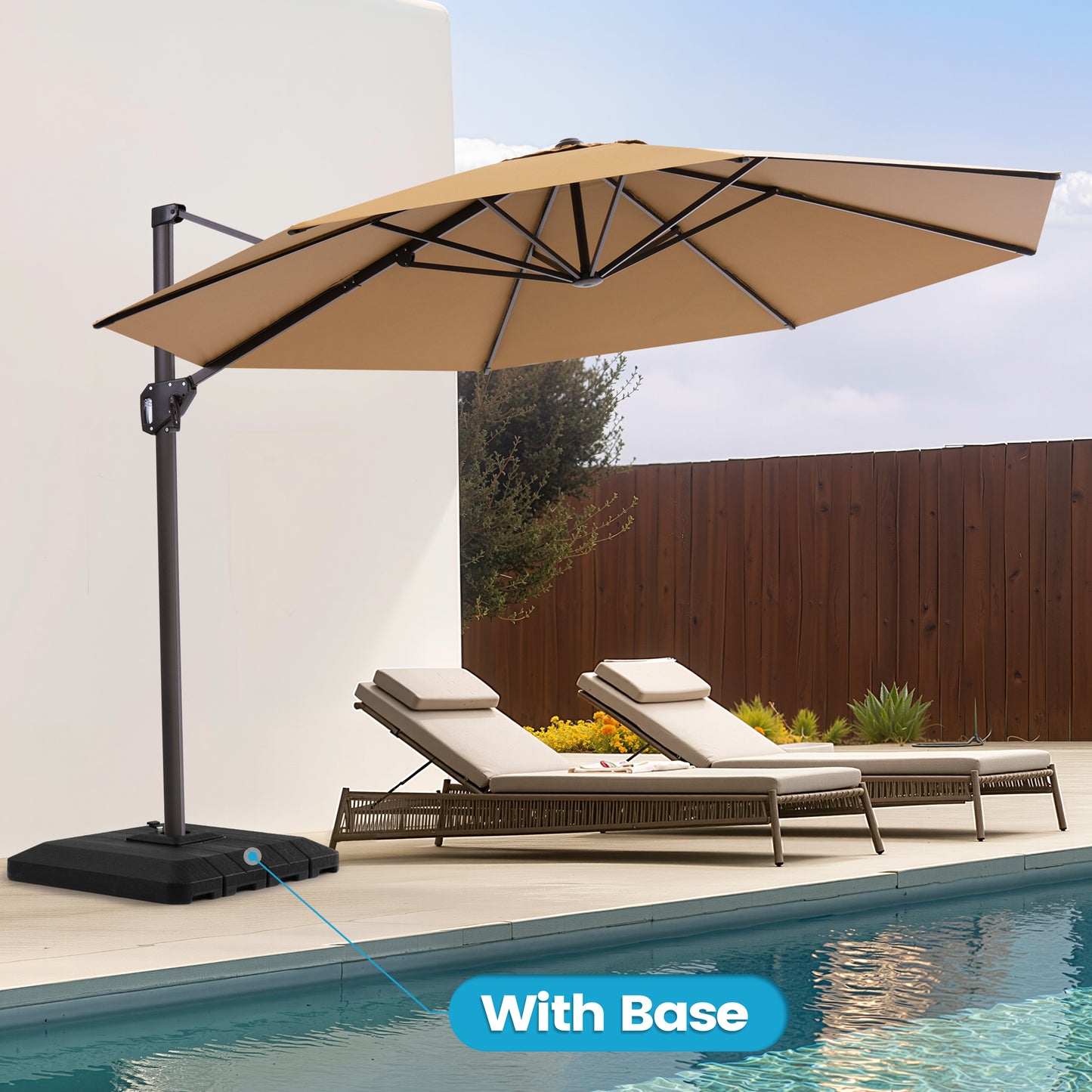 Crestlive Products 11x11ft Aluminum Crank Cantilever Patio Umbrella with Base