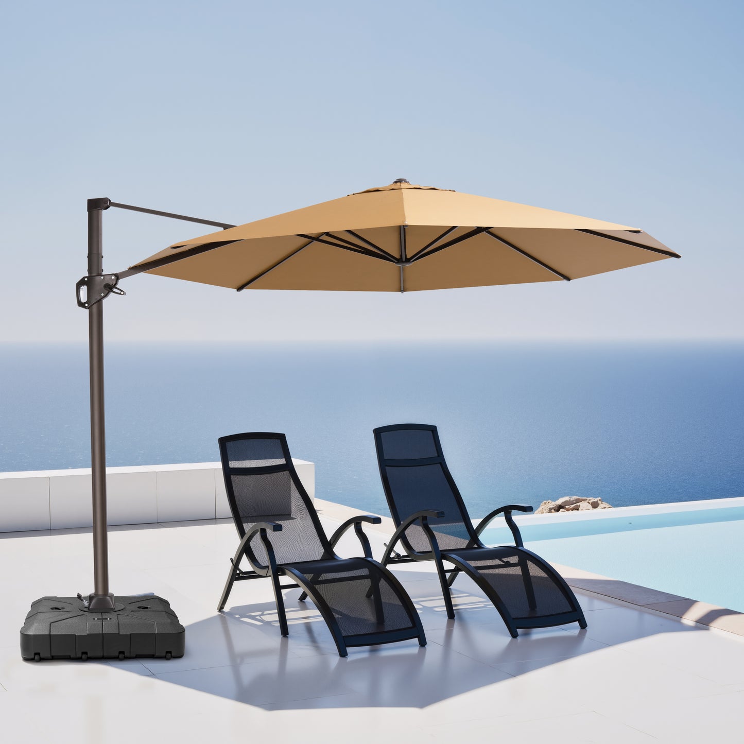 Crestlive Products 11x11ft Aluminum Crank Cantilever Patio Umbrella with Base