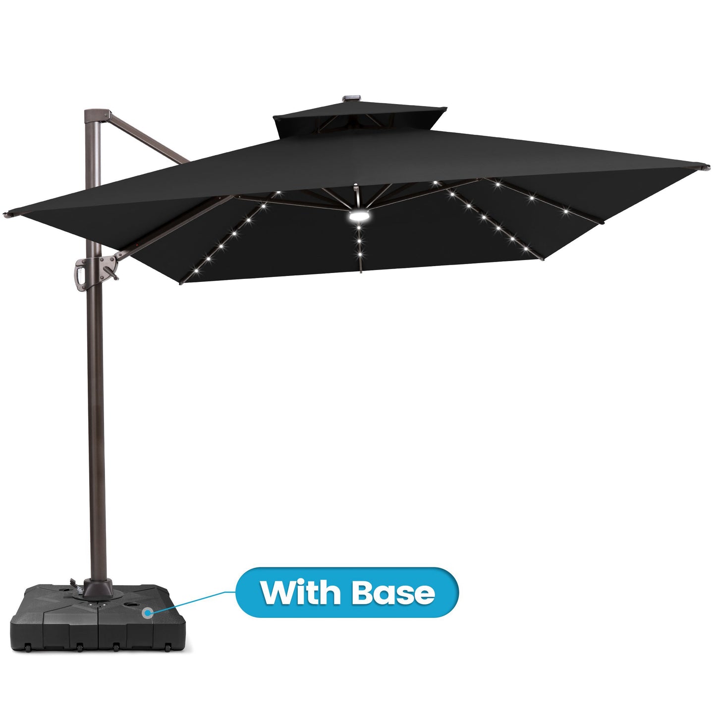 Crestlive Products 13x10ft Aluminum Double Top Cantilever Patio Umbrella with Lights with Base