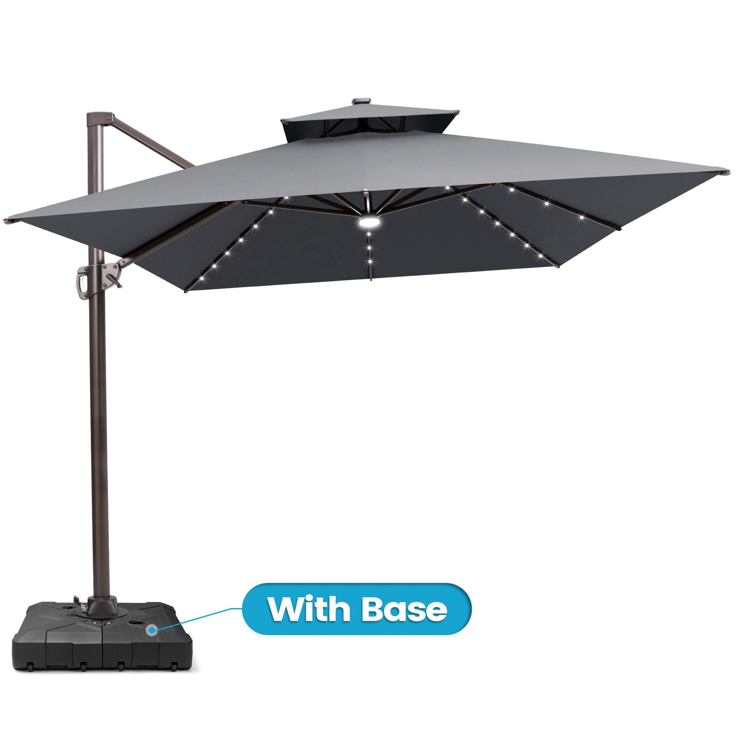 Crestlive Products 10x13ft Aluminum Cantilever Patio Umbrella with Lights with Base