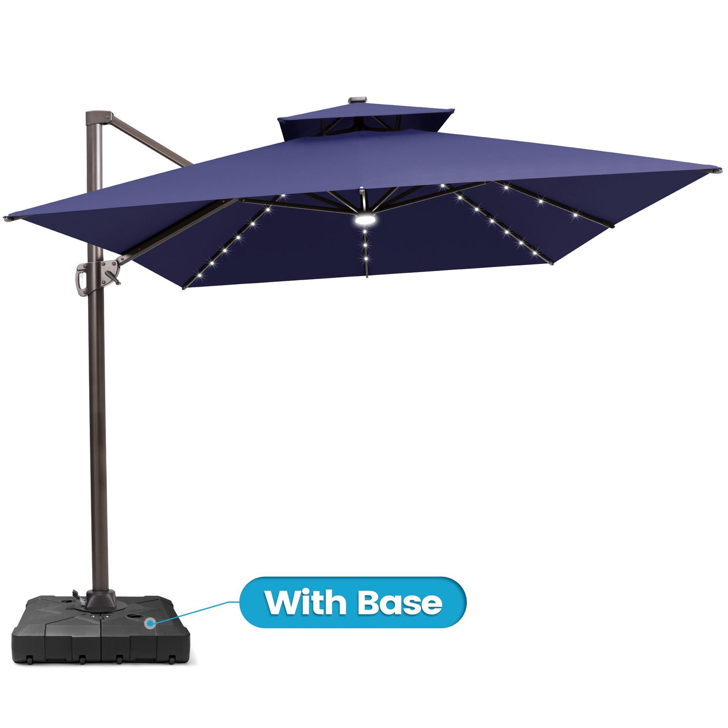 Crestlive Products 10x13ft Aluminum Cantilever Patio Umbrella with Lights with Base