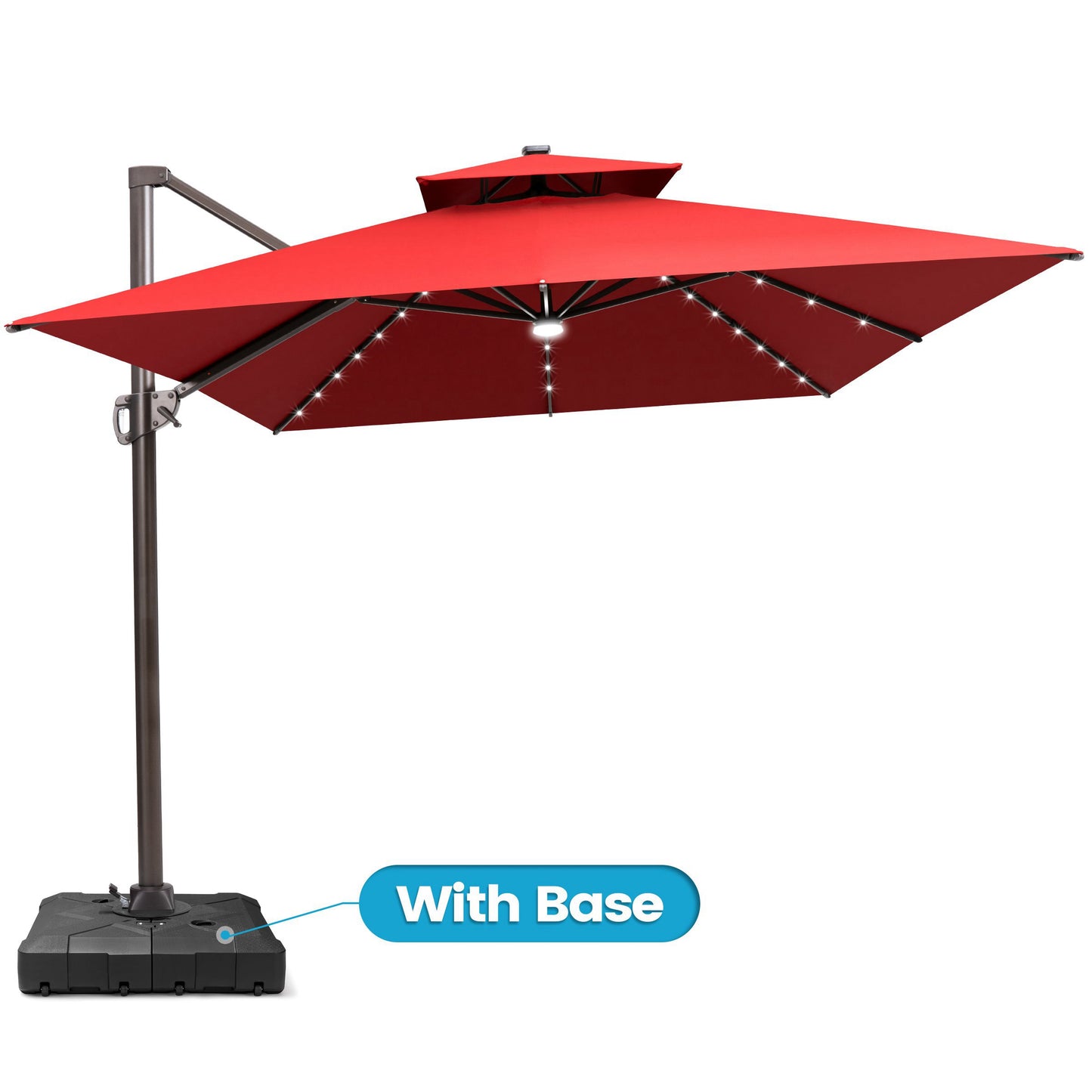 Crestlive Products 10x13ft Aluminum Cantilever Patio Umbrella with Lights with Base
