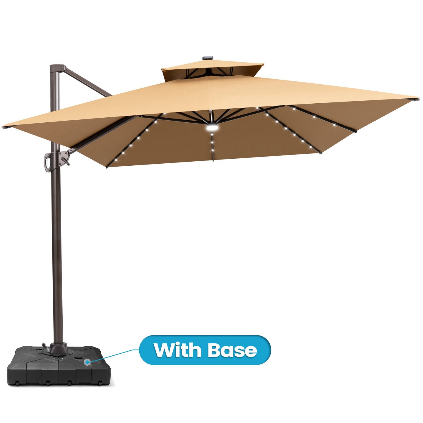 Crestlive Products 10x13ft Aluminum Cantilever Patio Umbrella with Lights with Base