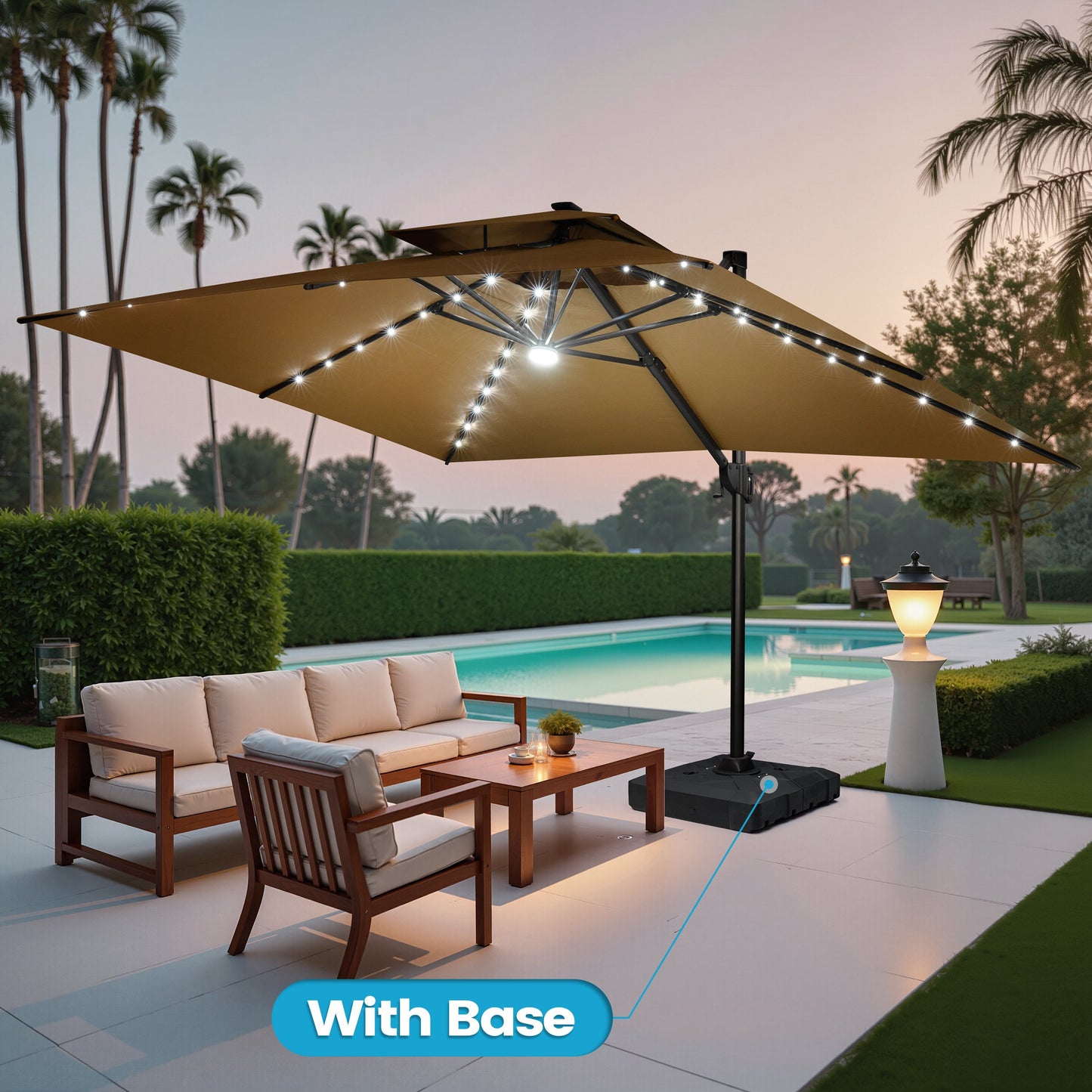 Crestlive Products 10x13ft Aluminum Cantilever Patio Umbrella with Lights with Base