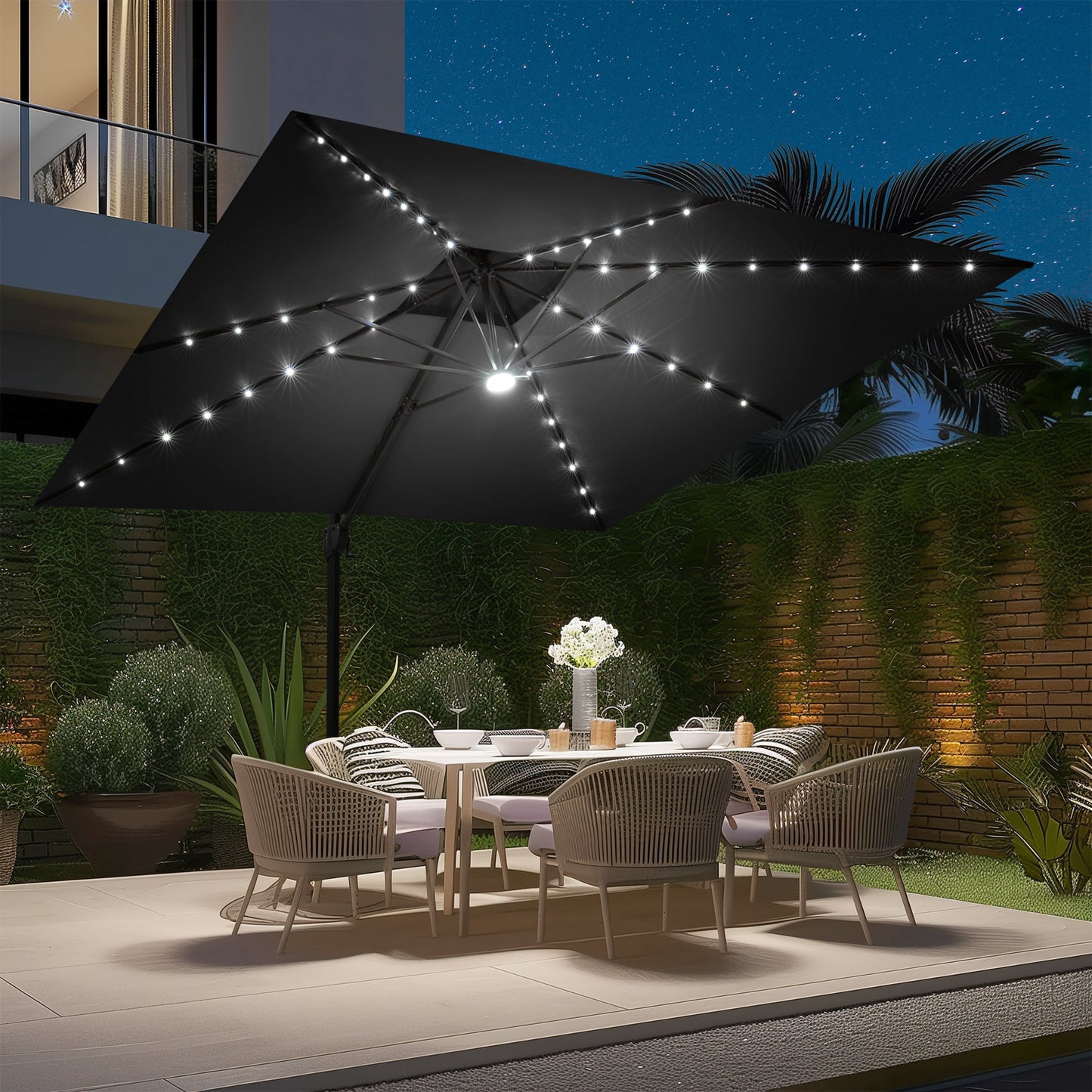 Crestlive Products 11x9ft Aluminum Dual Top Crank Cantilever Patio Umbrella with Lights