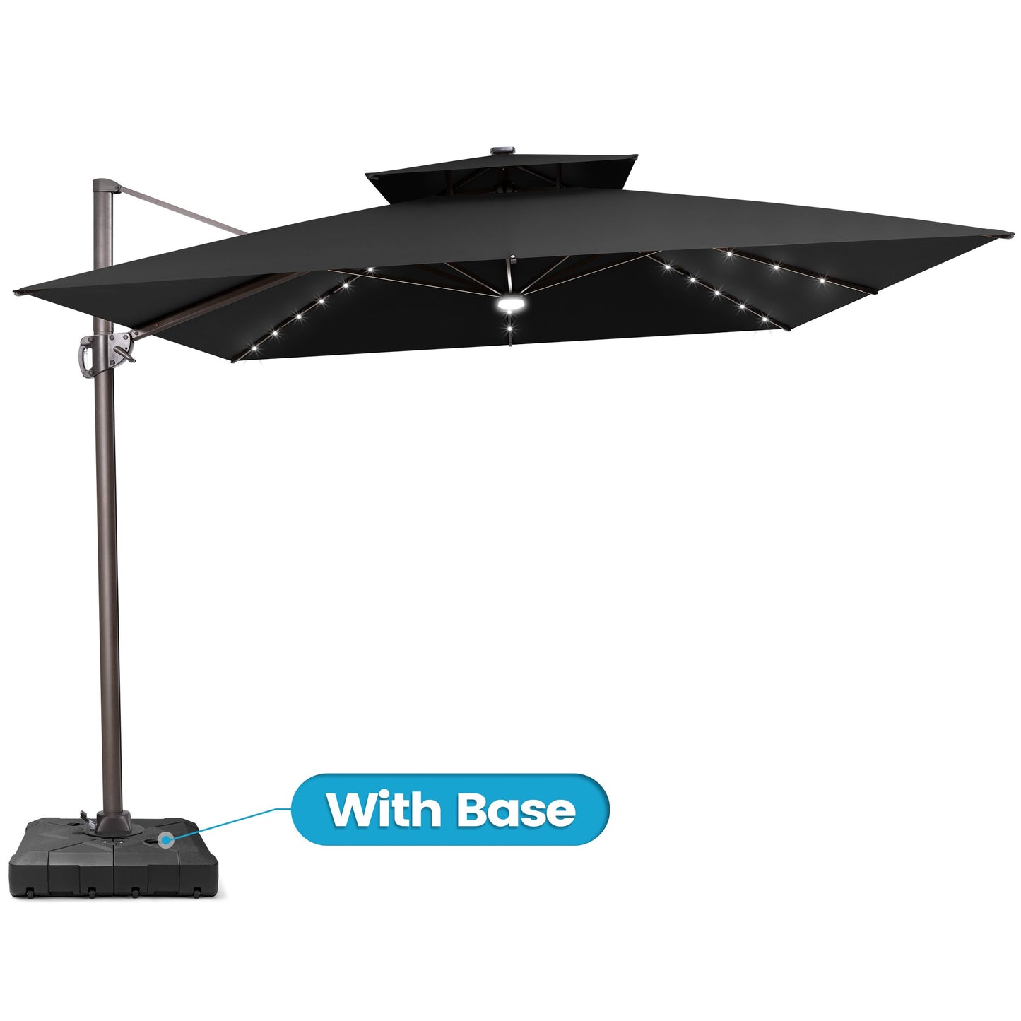 Crestlive Products 11x11ft Aluminum Cantilever Patio Umbrella with Lights with Base