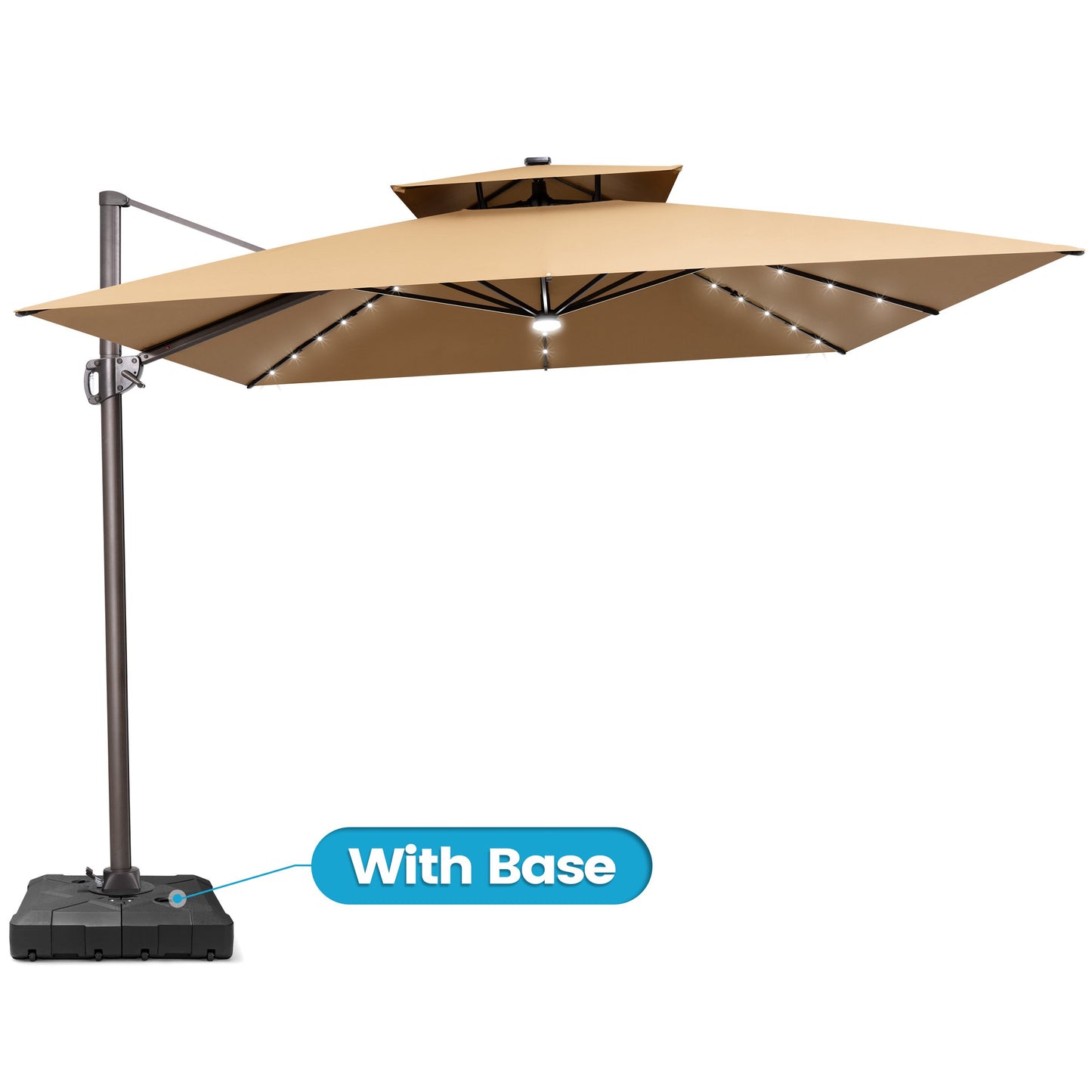 Crestlive Products 11x11ft Aluminum Cantilever Patio Umbrella with Lights with Base