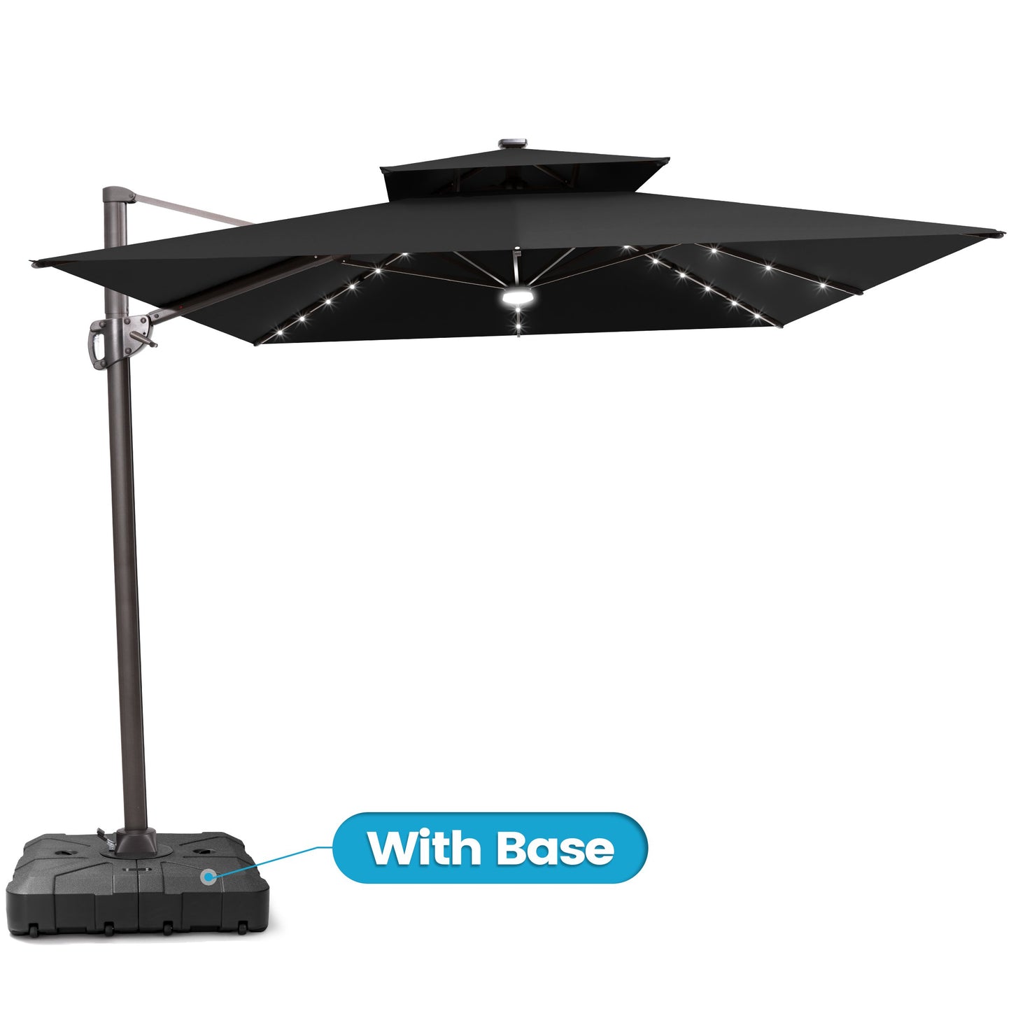 Crestlive Products 11x9ft Aluminum Double Top Crank Cantilever Patio Umbrella with Lights with Base