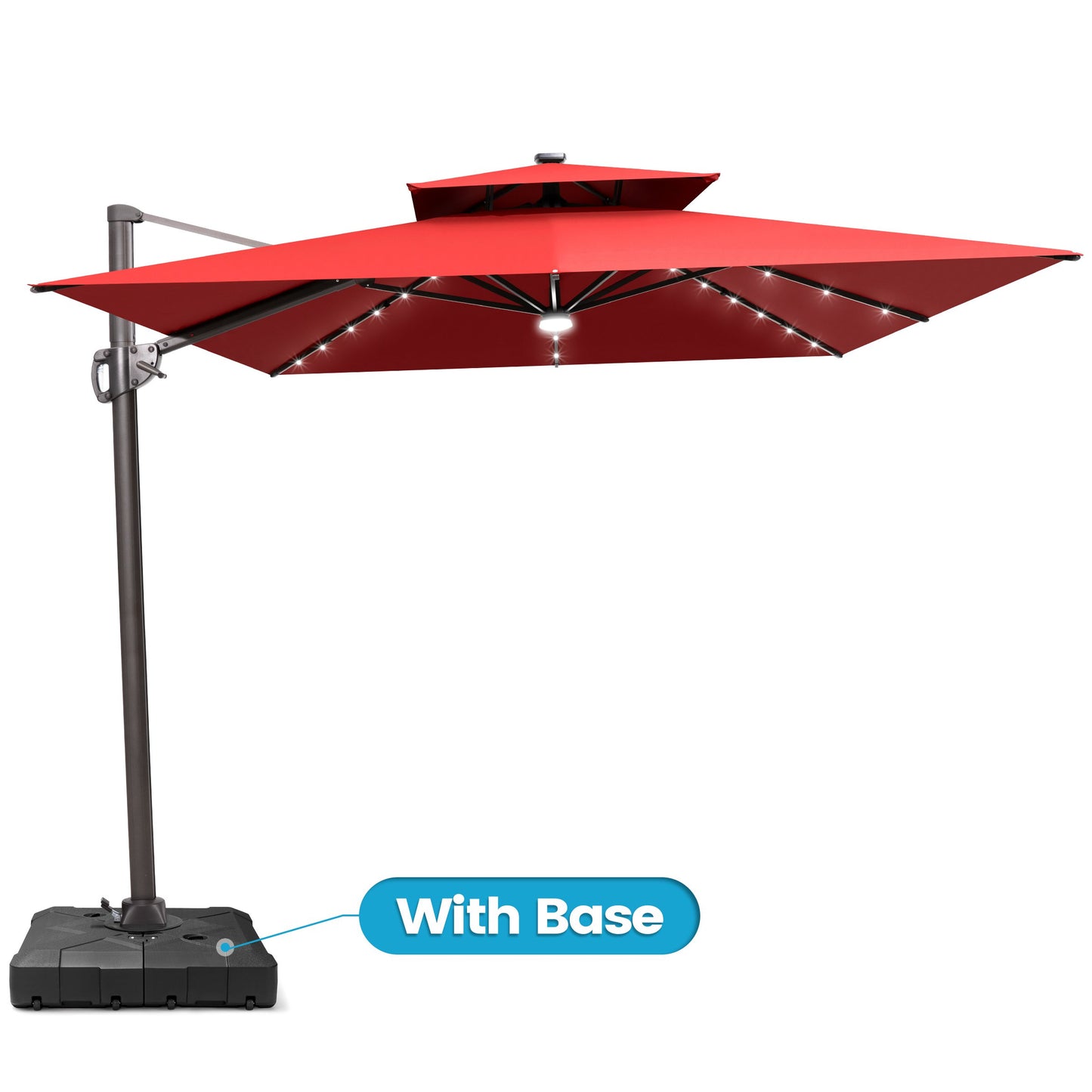 Crestlive Products 9x11ft Aluminum Crank Cantilever Patio Umbrella with Lights with Base