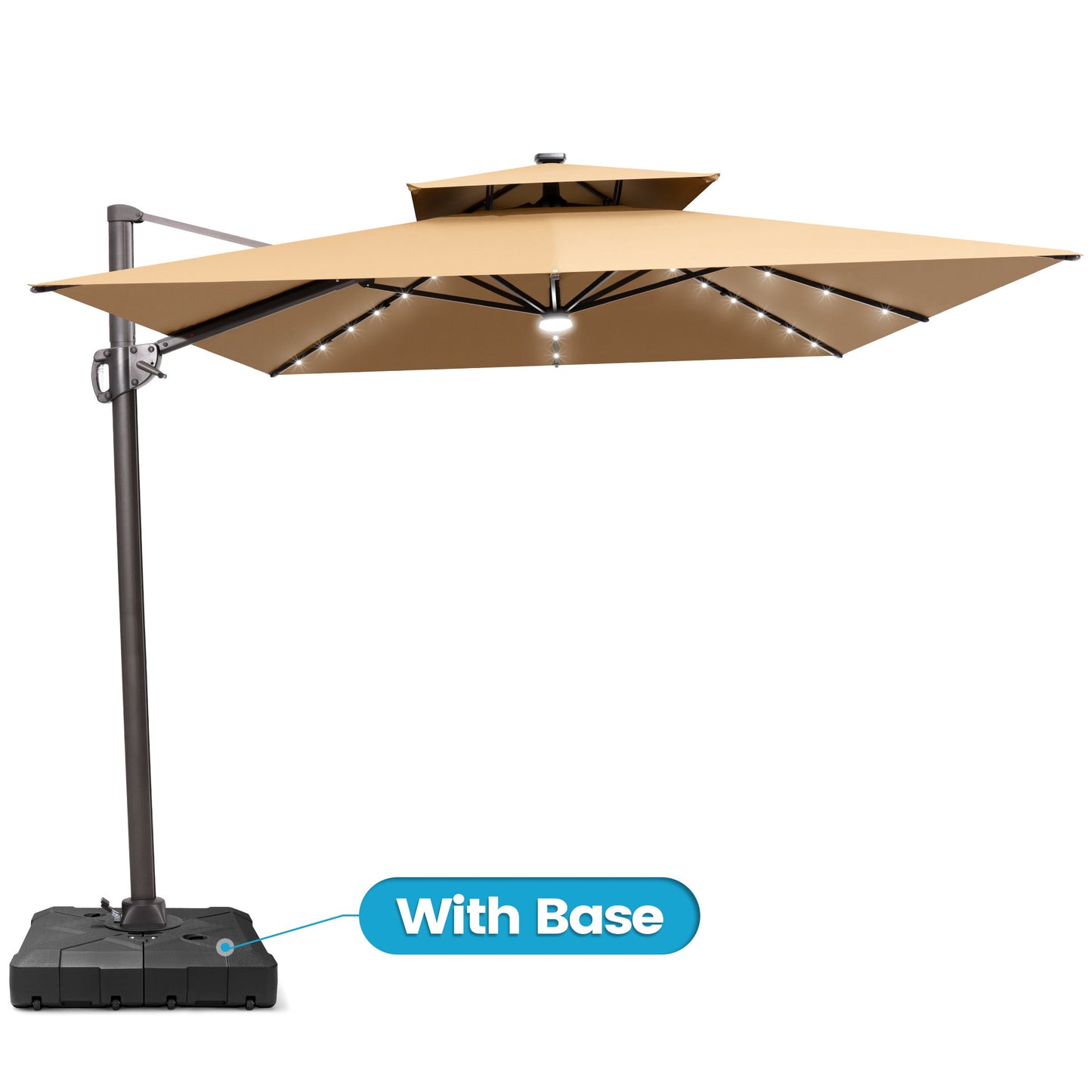 Crestlive Products 9x11ft Aluminum Crank Cantilever Patio Umbrella with Lights with Base