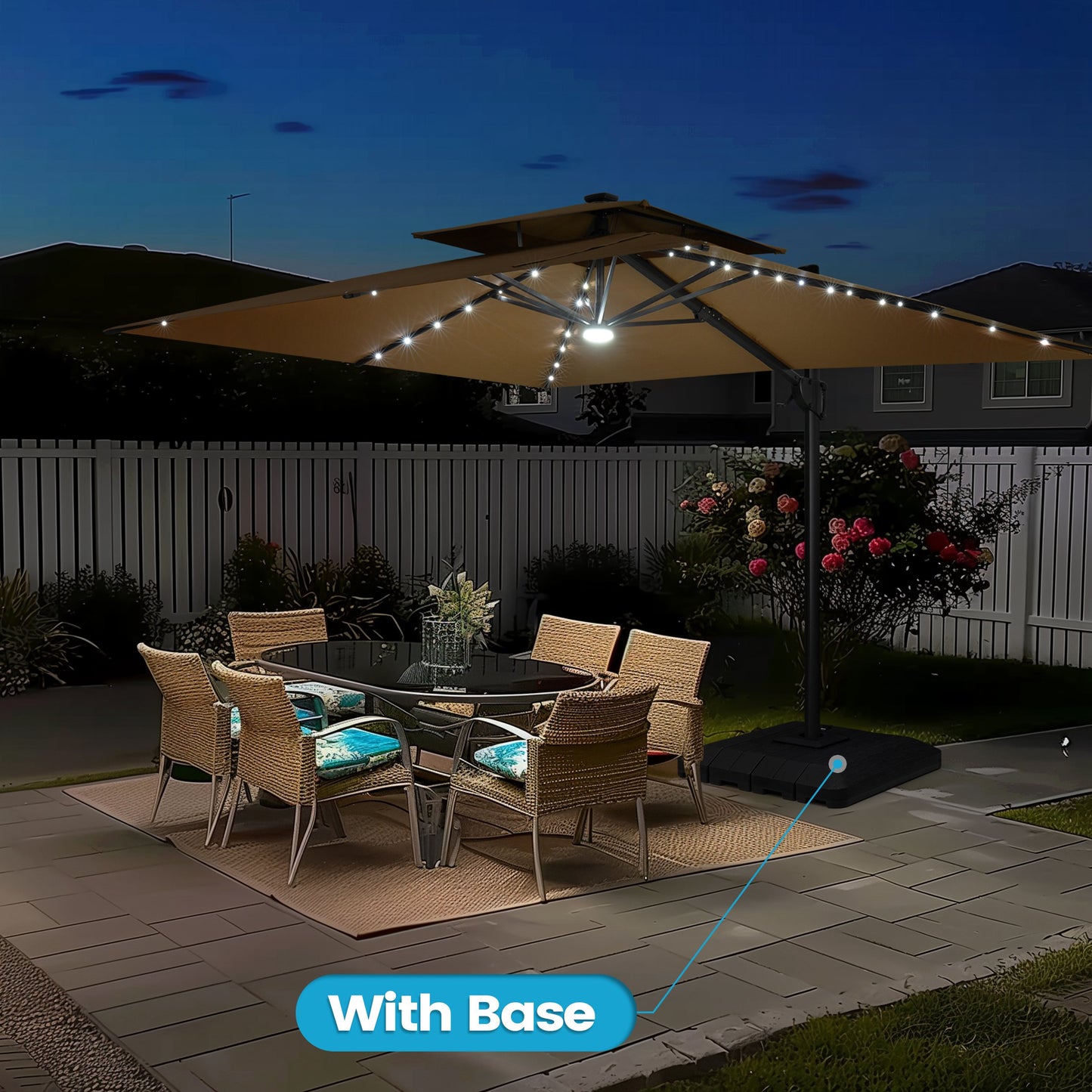 Crestlive Products 9x11ft Aluminum Cantilever Patio Umbrella with Lights with Base