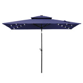 10x7 ft Aluminum Market Umbrella with Solar Lights & Double Top