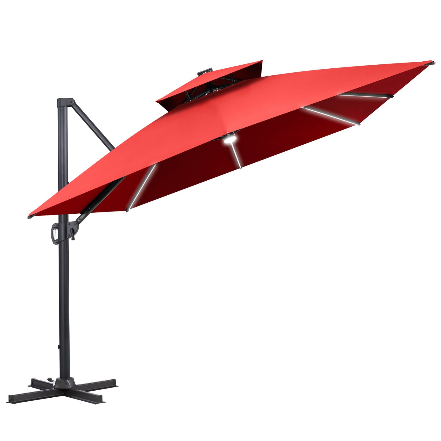 Crestlive Products 13 x 10 ft Aluminum Double Top Cantilever Patio Umbrella with LED Strip Lights and Base Options