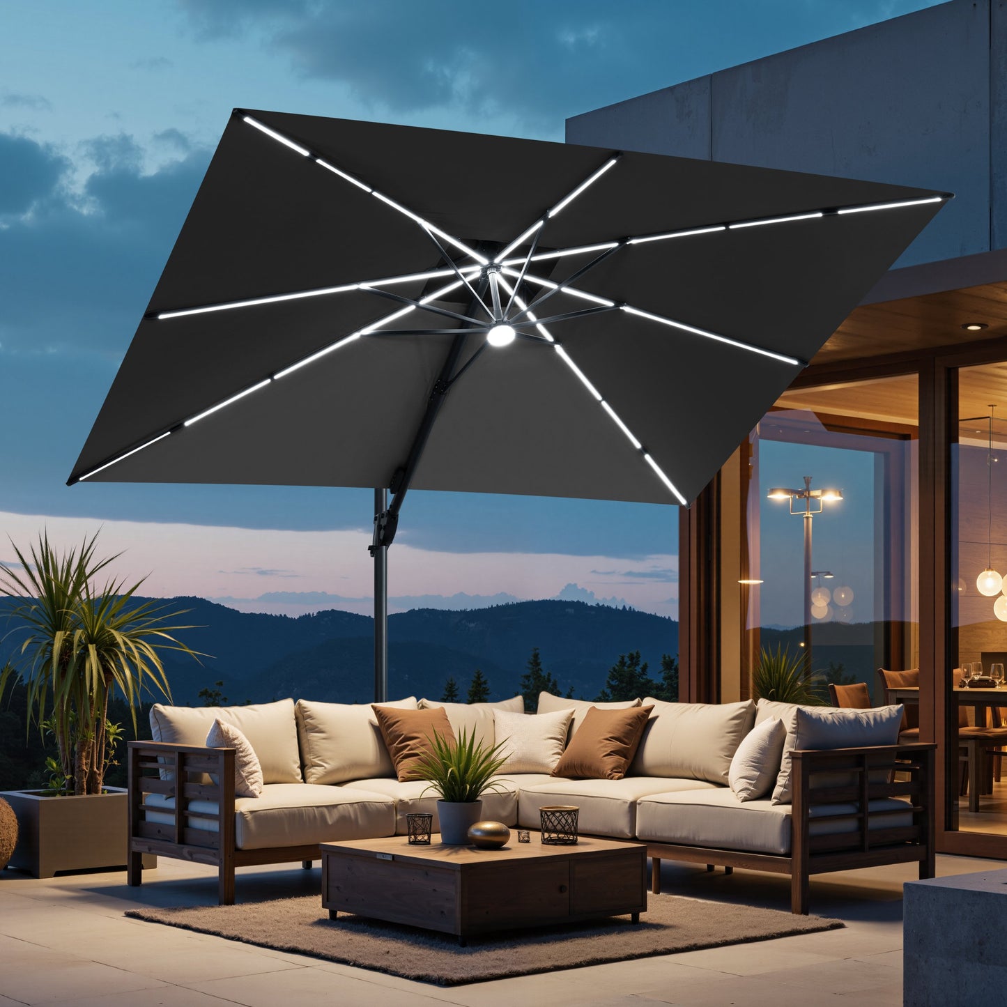 Crestlive Products 11 x 9 ft Aluminum Double Top Cantilever Patio Umbrella with LED Lights