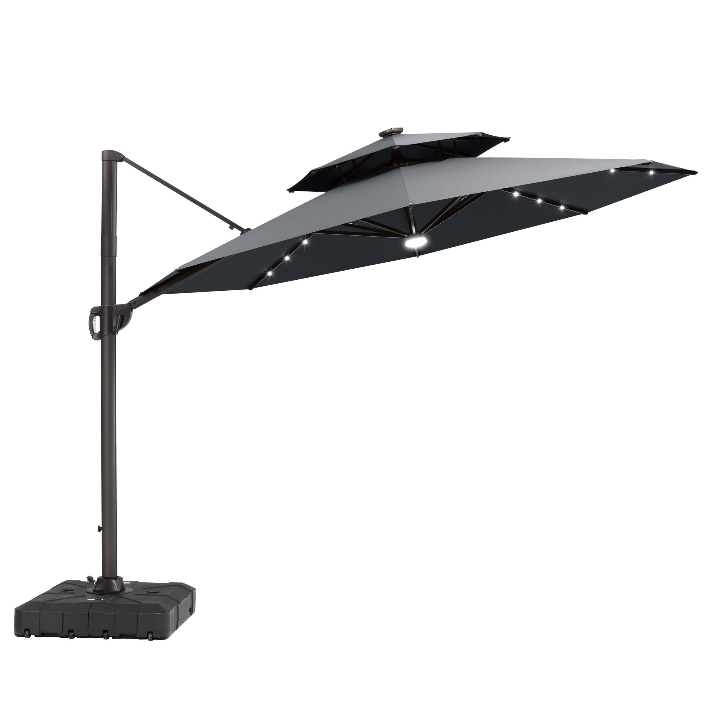 11x11 ft Aluminum Cantilever Patio Umbrella with LED Lights & Double Top (Base Options) Navy Blue / Pull-Handle Base