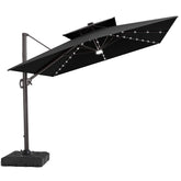 12x9 ft Aluminum Cantilever Patio Umbrella with LED Lights & Double Top (Base Options)