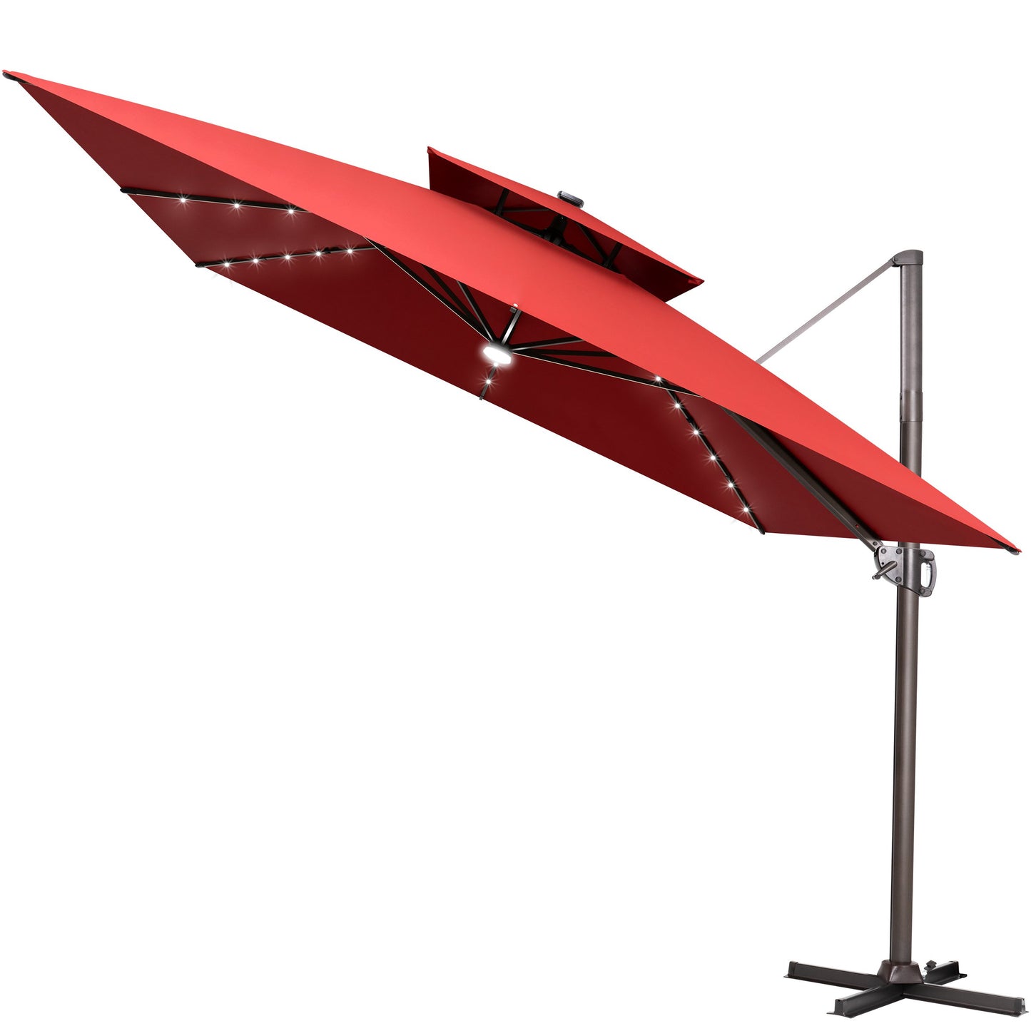 Crestlive Products 11 x 11 ft Aluminum Double Top Cantilever Patio Umbrella with LED Lights and Base Options