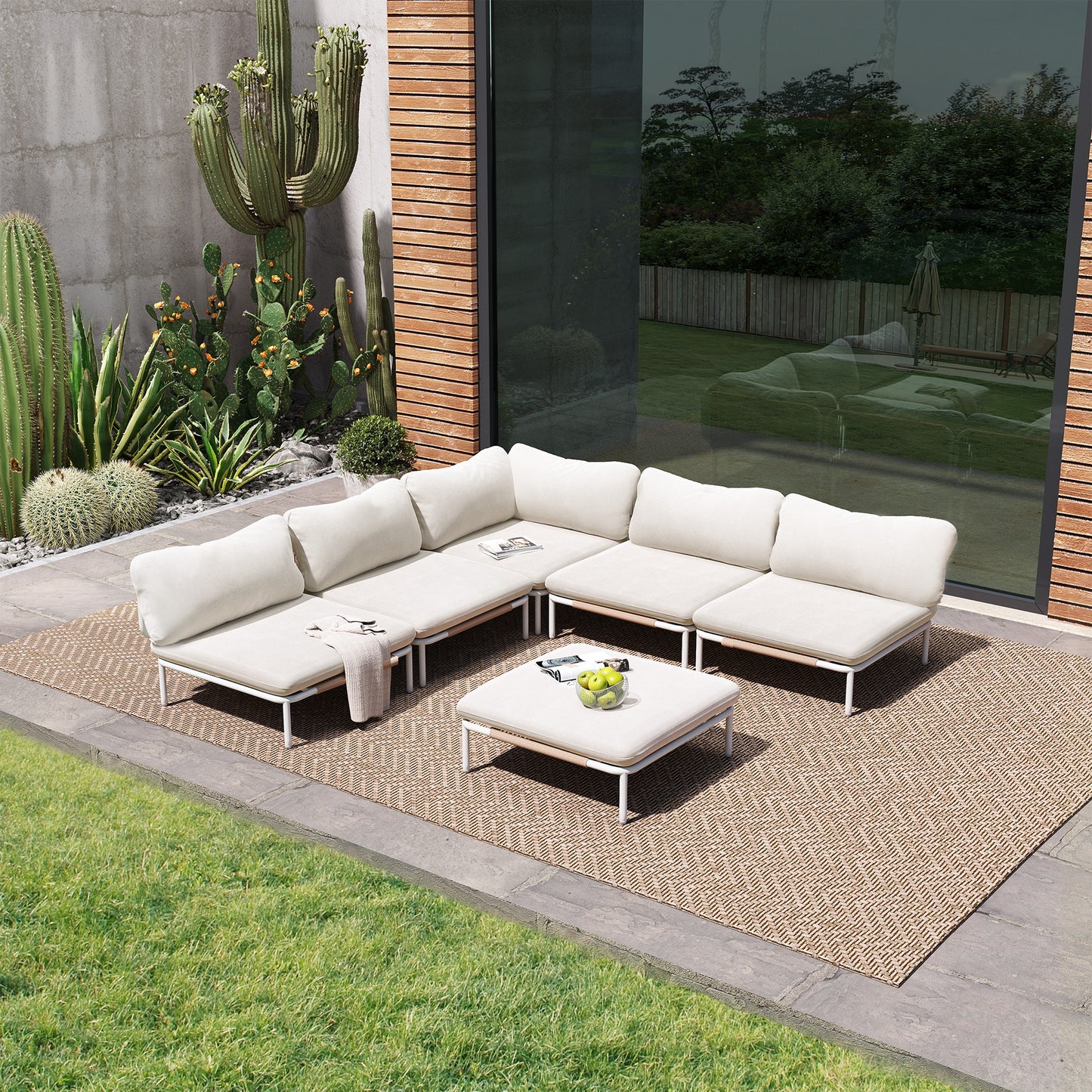 Crestlive Products Outdoor Sectional Sofa with Cushions, Modular Patio Conversation Set