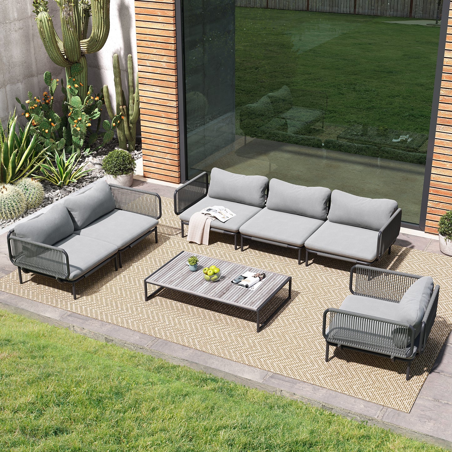 Crestlive Products Oversized Outdoor Metal Sofa Set with Cushions, Modular Seating