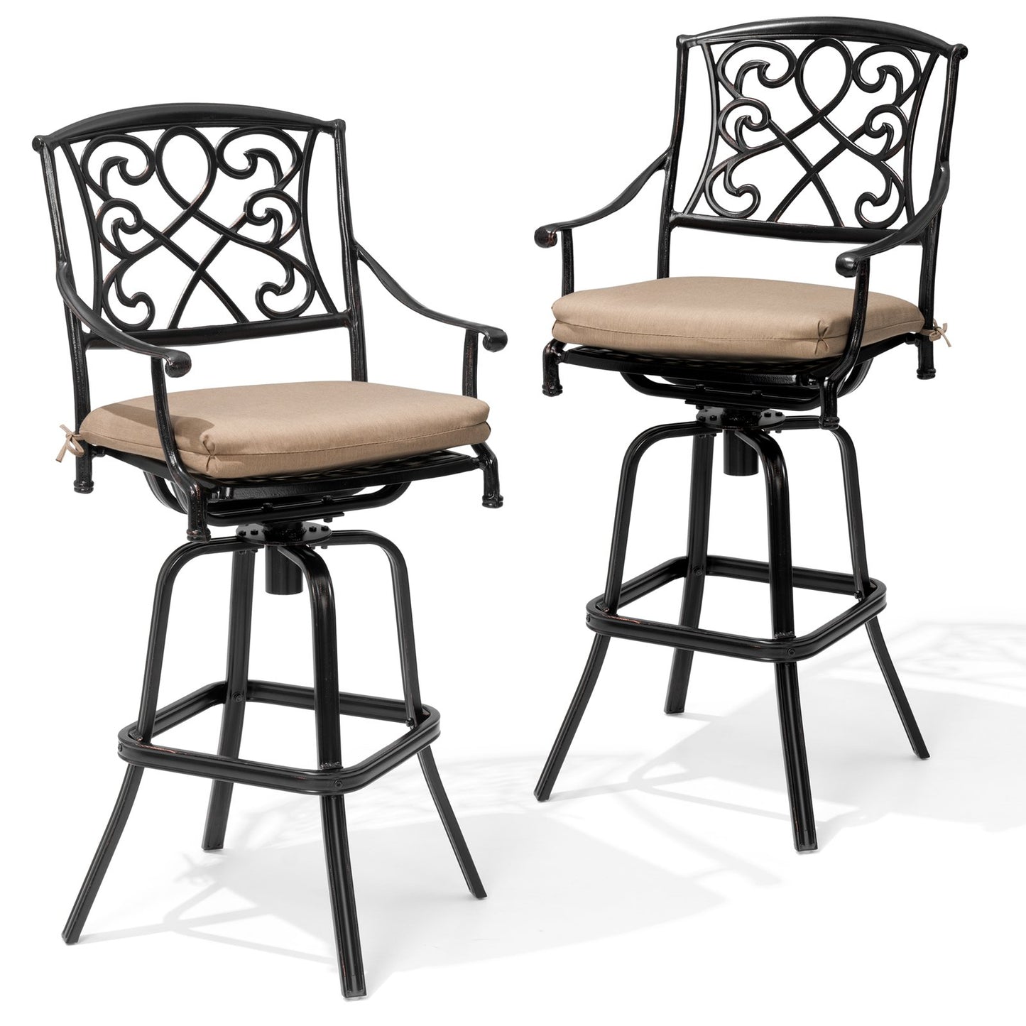 Crestlive Products Heavy Duty Cast Aluminum Frame Swivel Bar Stool with Sunbrella Cushion