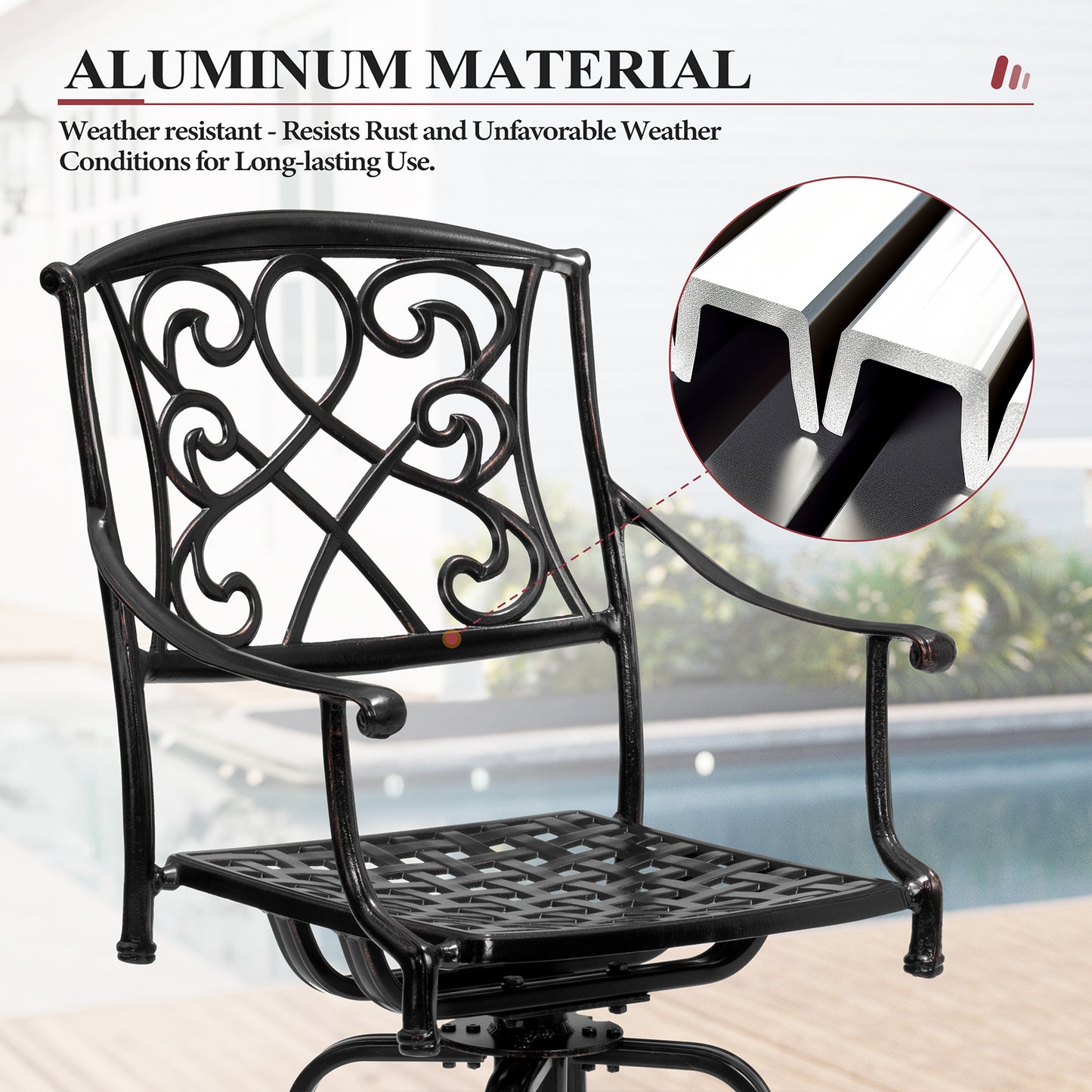 Crestlive Products Heavy Duty Cast Aluminum Frame Swivel Bar Stool with Sunbrella Cushion