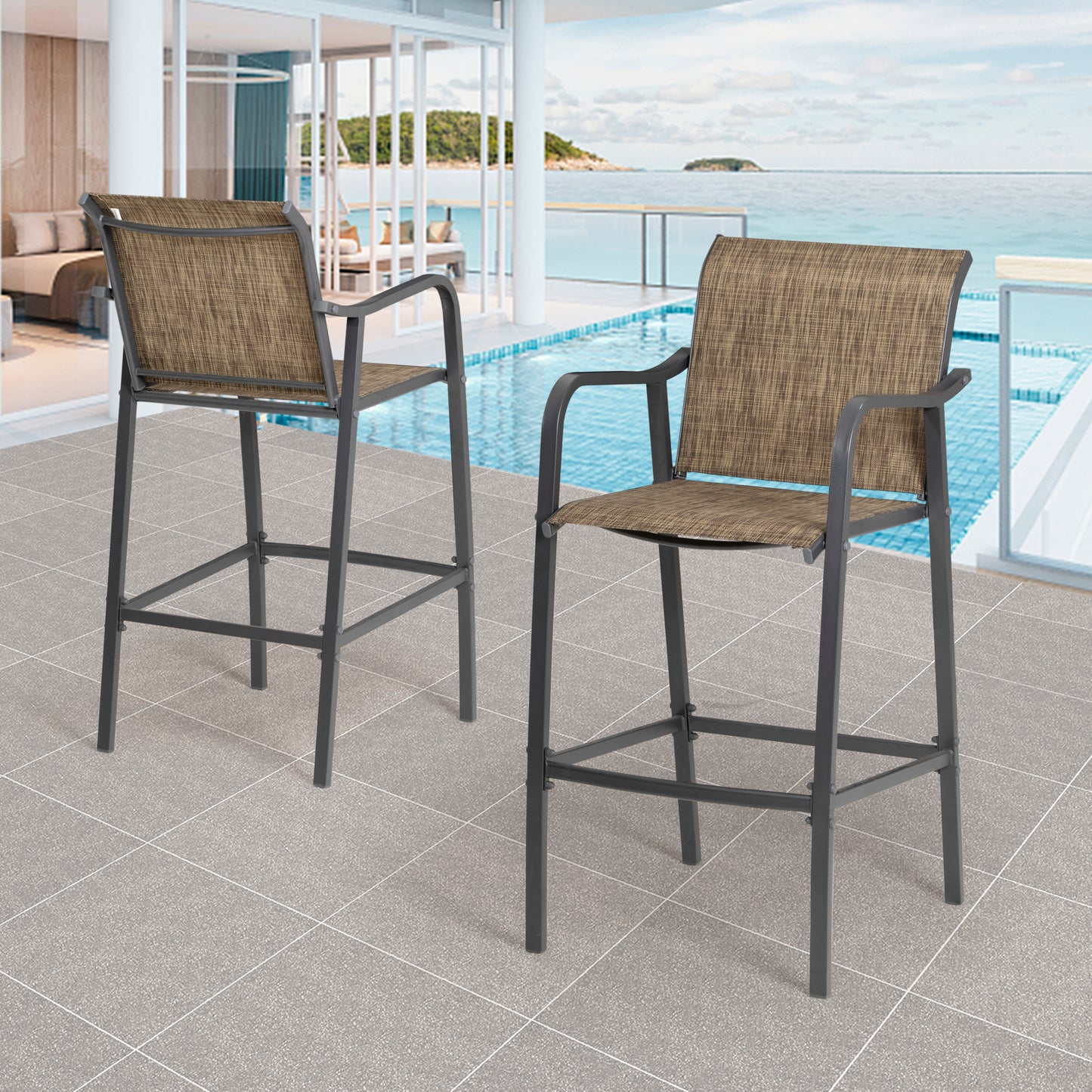 Crestlive Products Set of 2 Lightweight Outdoor Patio Bar Stools