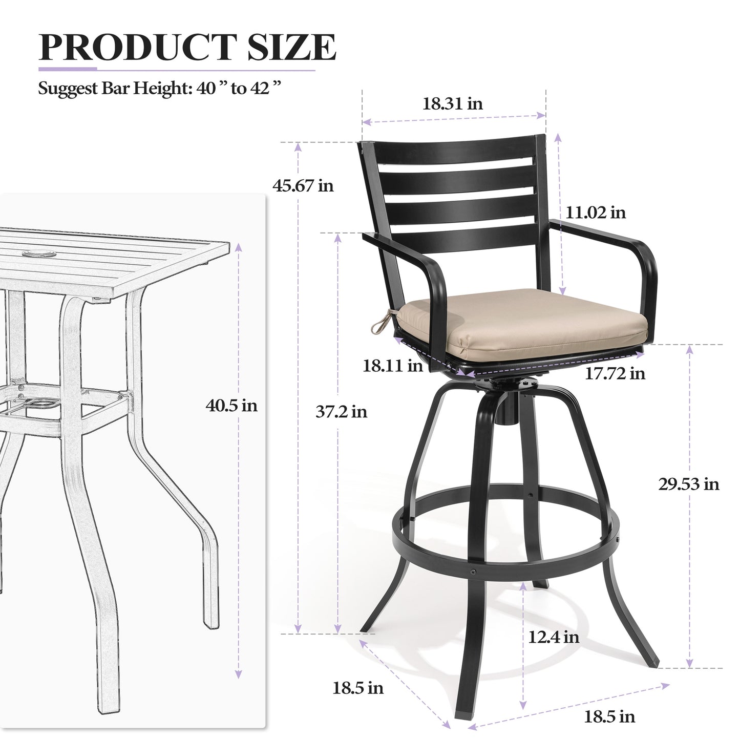 Crestlive Products Cast Aluminum Outdoor Swivel Bar Stools with Sunbrella Cushions, Set of 2