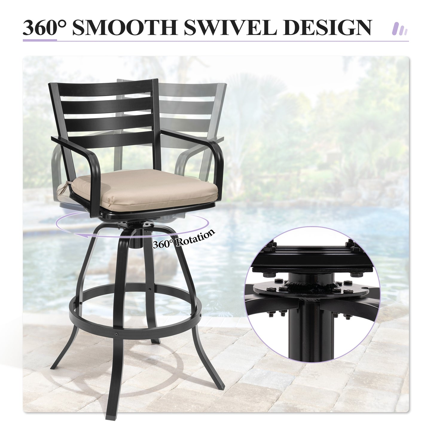 Crestlive Products Cast Aluminum Outdoor Swivel Bar Stools with Sunbrella Cushions, Set of 2