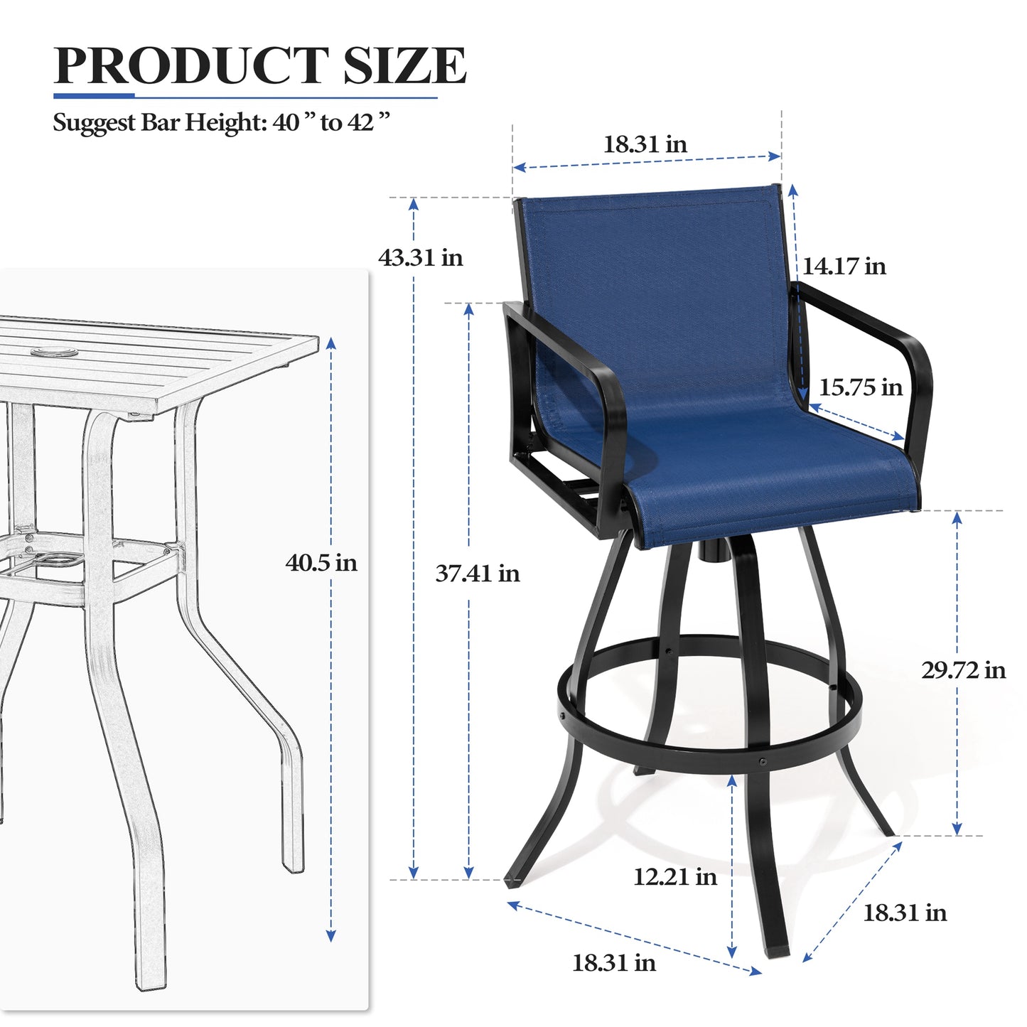 Crestlive Products Aluminum Outdoor Swivel Bar Stool Set of 2 with Sunbrella Fabric