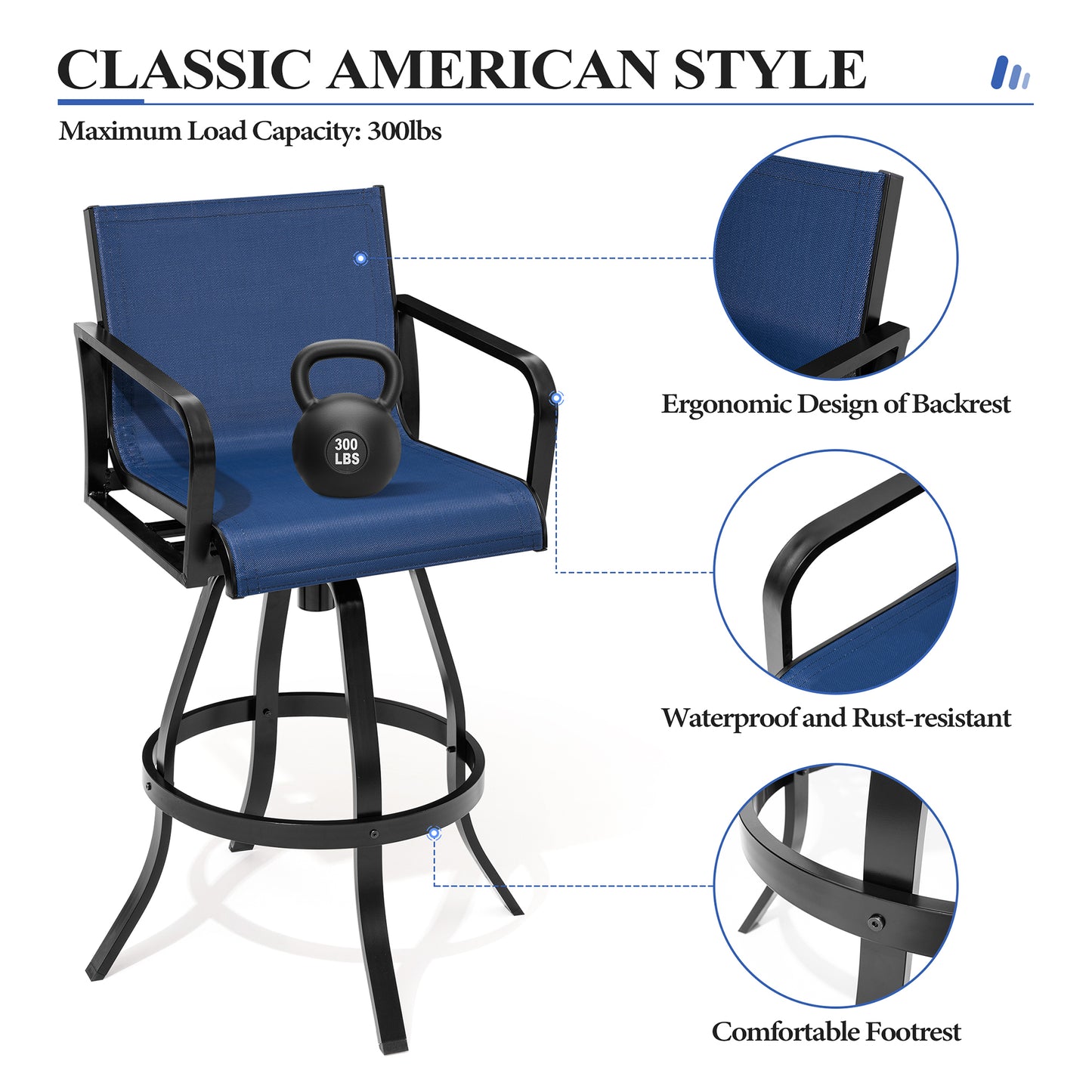 Crestlive Products Aluminum Outdoor Swivel Bar Stool Set of 2 with Sunbrella Fabric