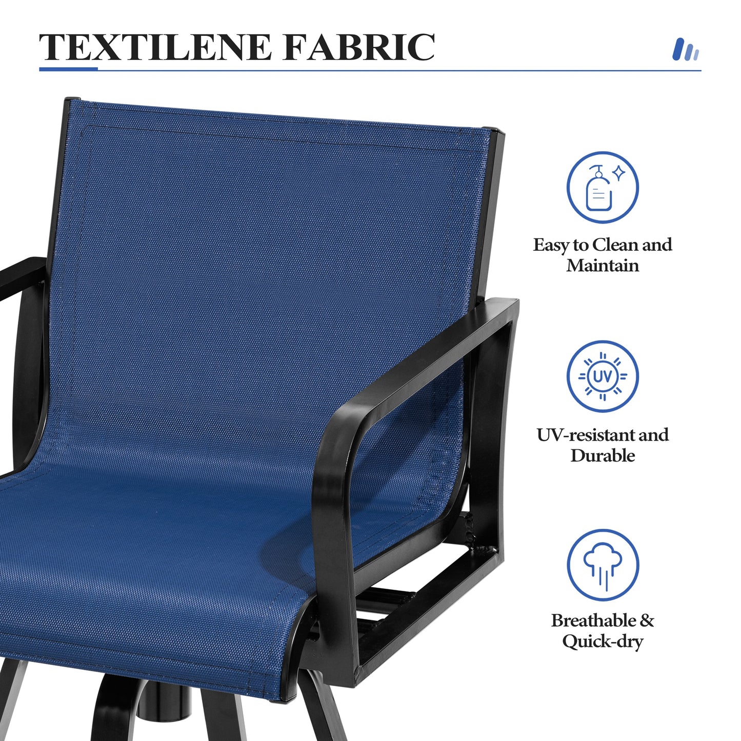 Crestlive Products Aluminum Outdoor Swivel Bar Stool Set of 2 with Sunbrella Fabric