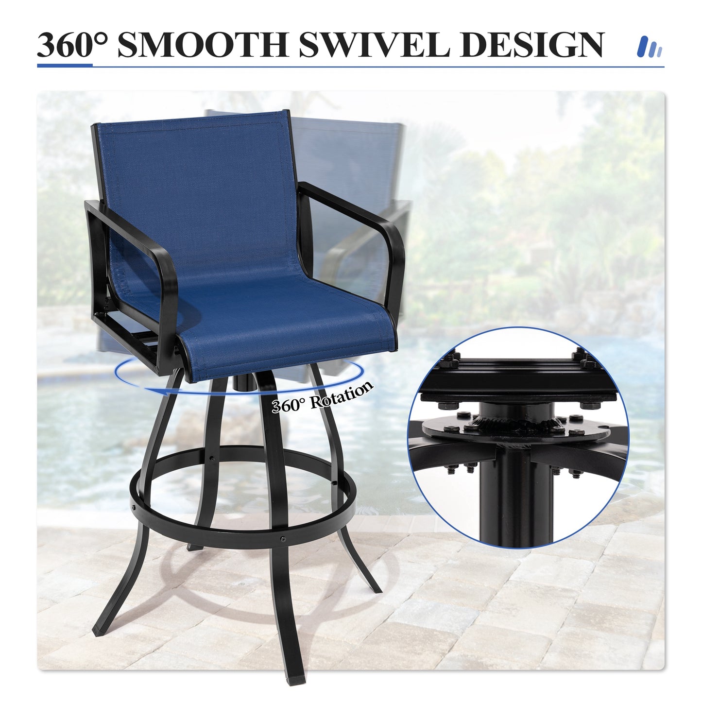 Crestlive Products Aluminum Outdoor Swivel Bar Stool Set of 2 with Sunbrella Fabric
