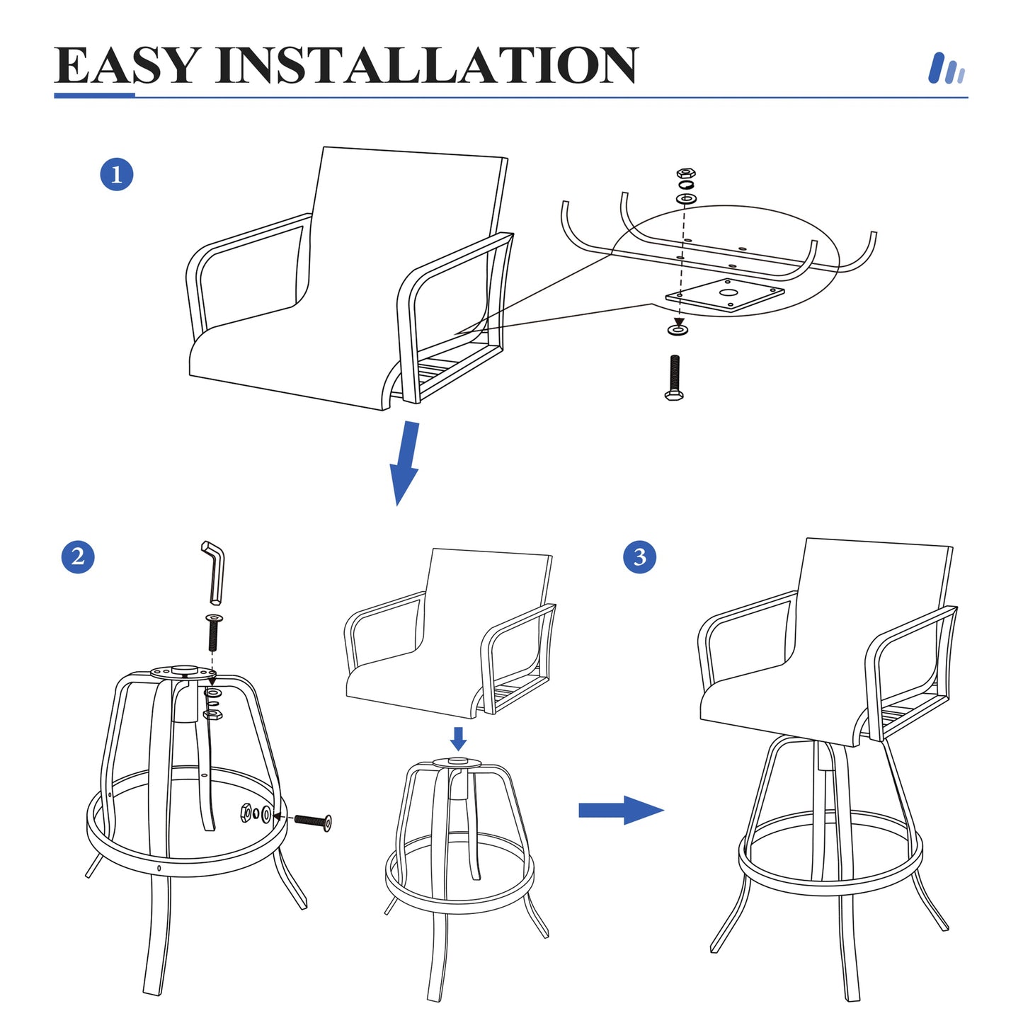 Crestlive Products Aluminum Outdoor Swivel Bar Stool Set of 2 with Sunbrella Fabric