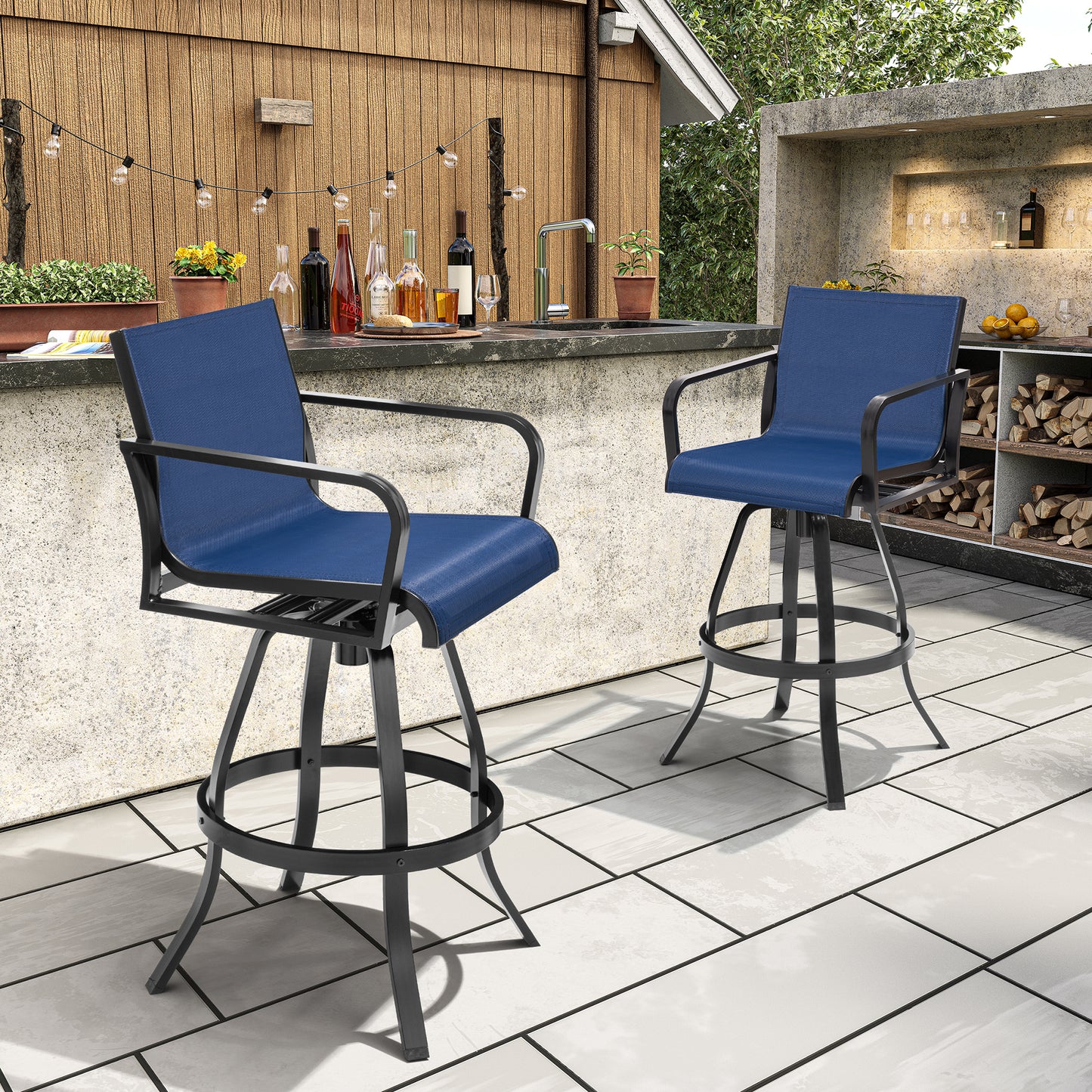 Crestlive Products Aluminum Outdoor Swivel Bar Stool Set of 2 with Sunbrella Fabric
